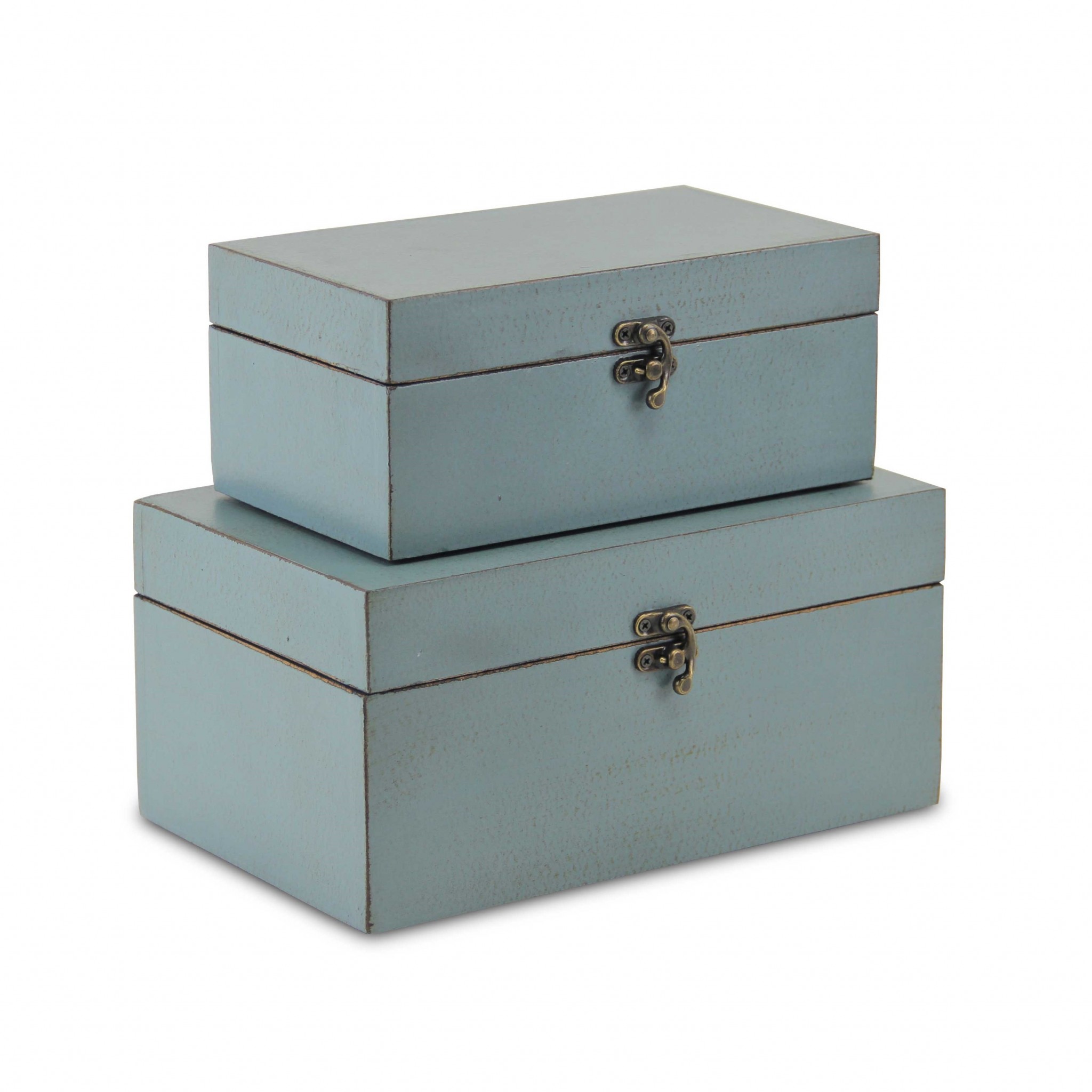 Set of Two Pale Blue Wooden Storage Boxes