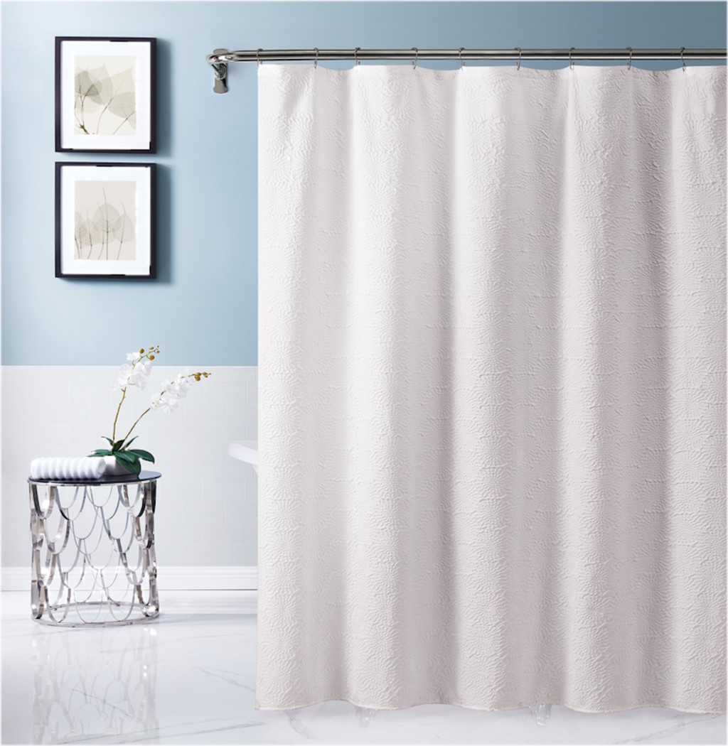 White Floral Puckered Shower Curtain