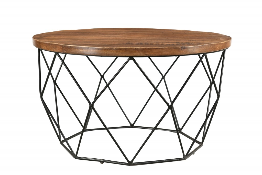 Geometric Wood and Iron Coffee Table