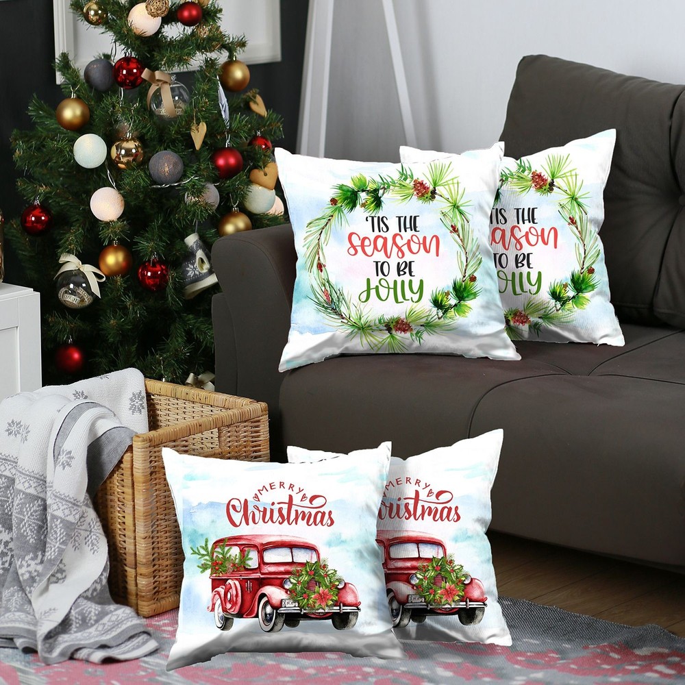 Set of 4 Merry Christmas Tis the Season Thow Pillow Covers