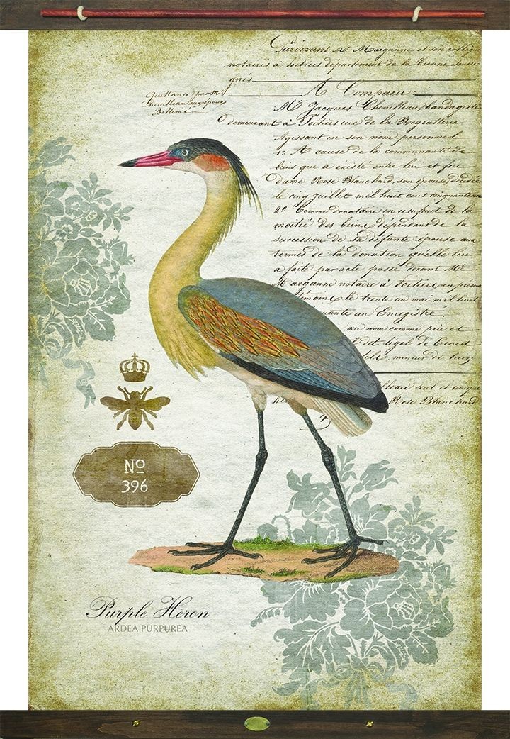 Yellow Vintage Heron Tapestry Wall DTcor