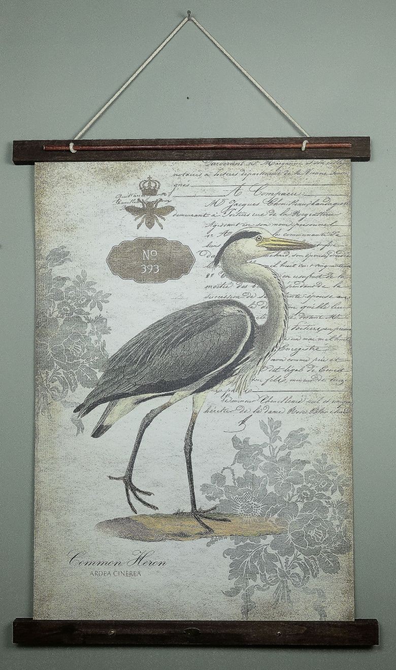Grey Vintage Heron XL Tapestry Wall DTcor