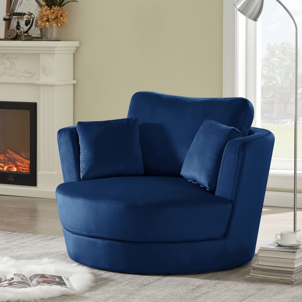 Cozy Royal Blue Velvet Swivel Accent Chair