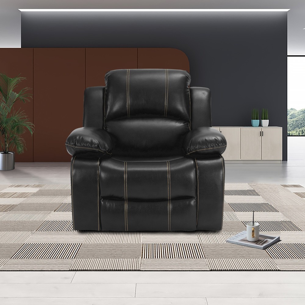 Premium Stitch Black Faux Leather Recliner Chair