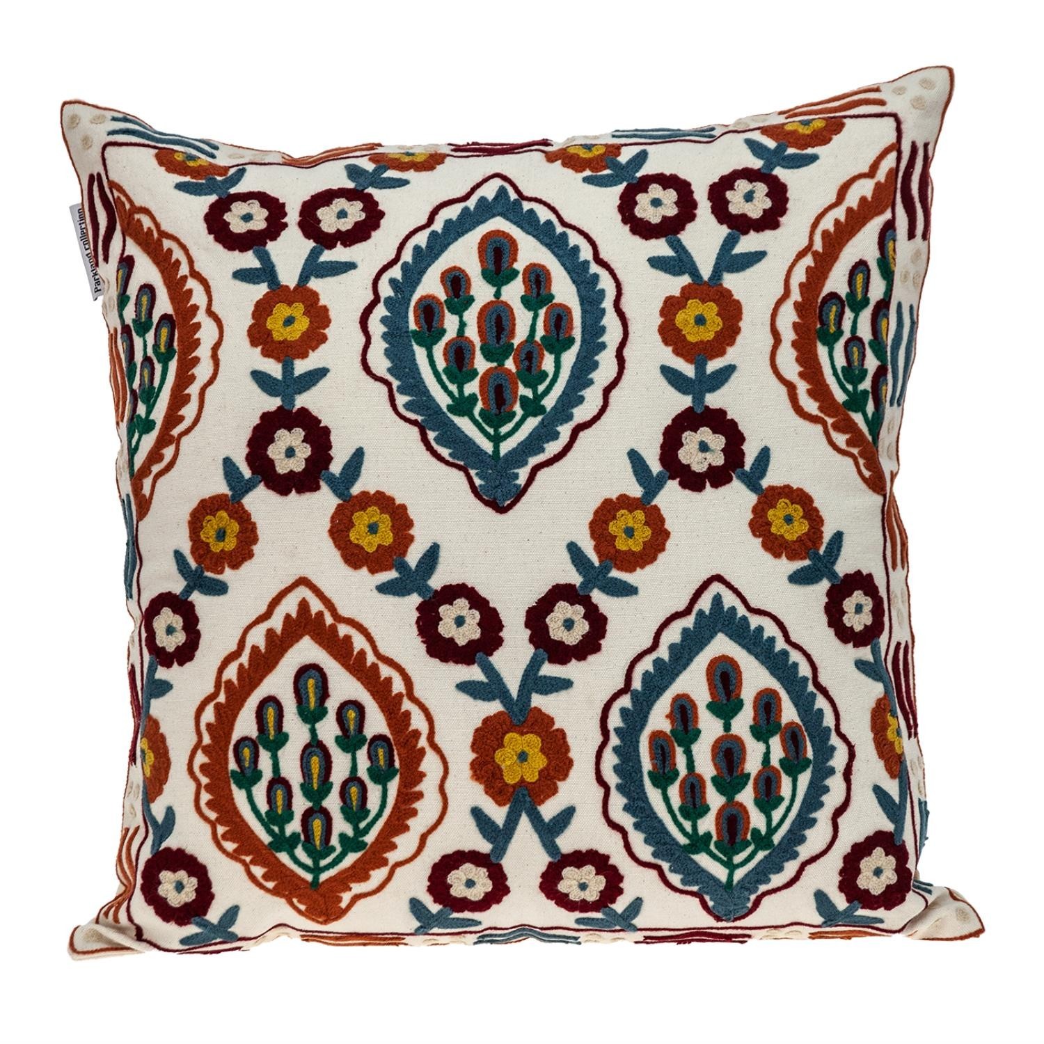 Floral Embroidered Multicolor Decorative Pillow