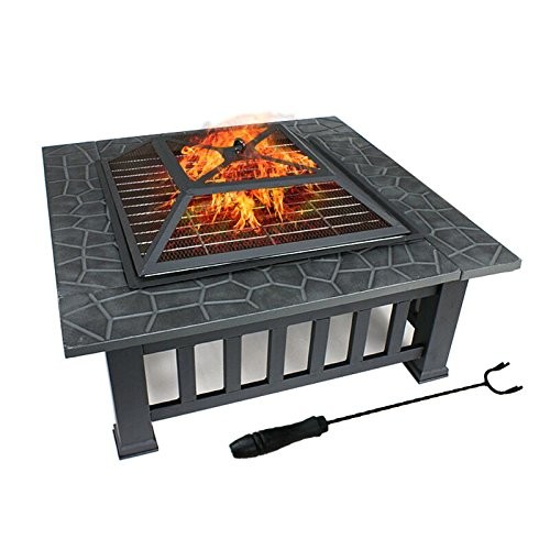 Fashionable Antiqued Black Faux Stone Square Fire Pit with Cover