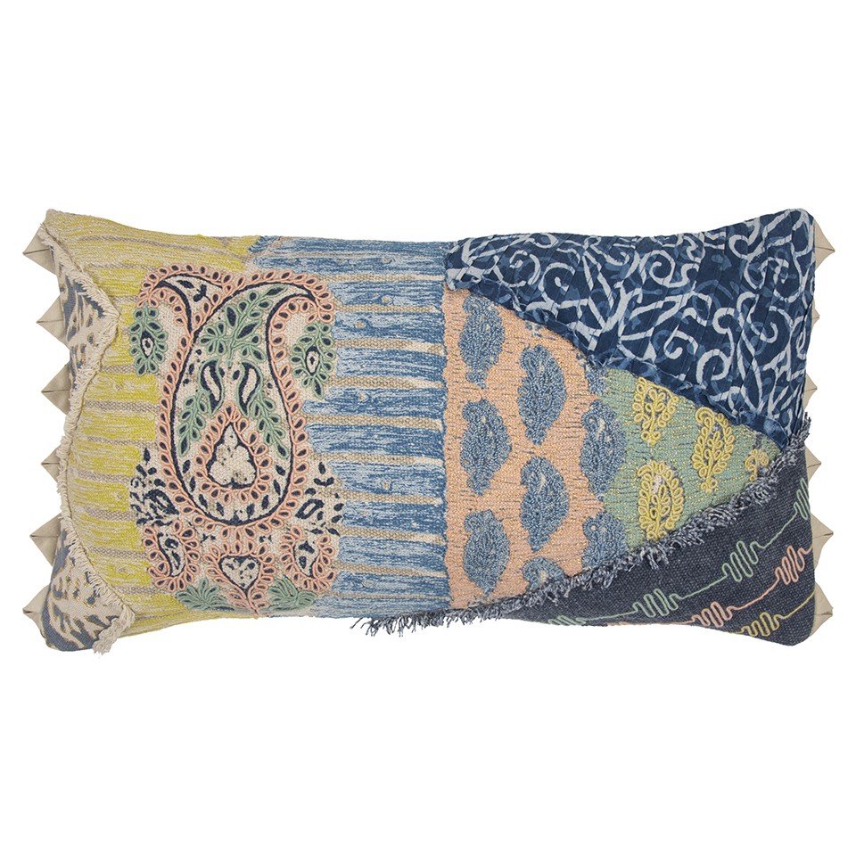 Yellow Navy Whimsical Collage Lumbar Pillow