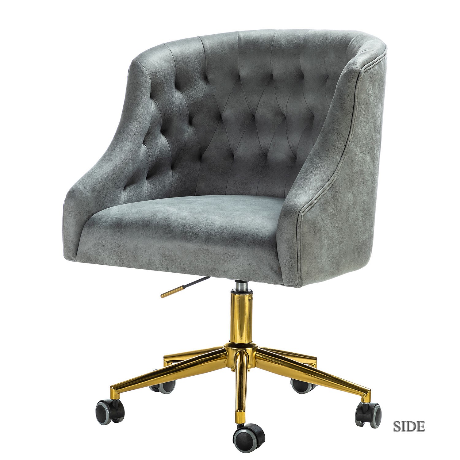 Gorgeous Tufted Dark Gray and Gold Faux Leather Office Chair