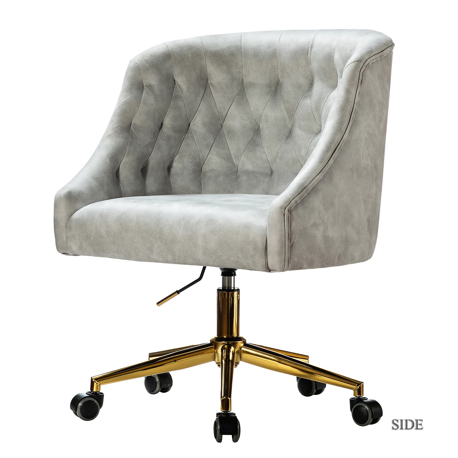 Gorgeous Tufted Light Gray and Gold Faux Leather Office Chair