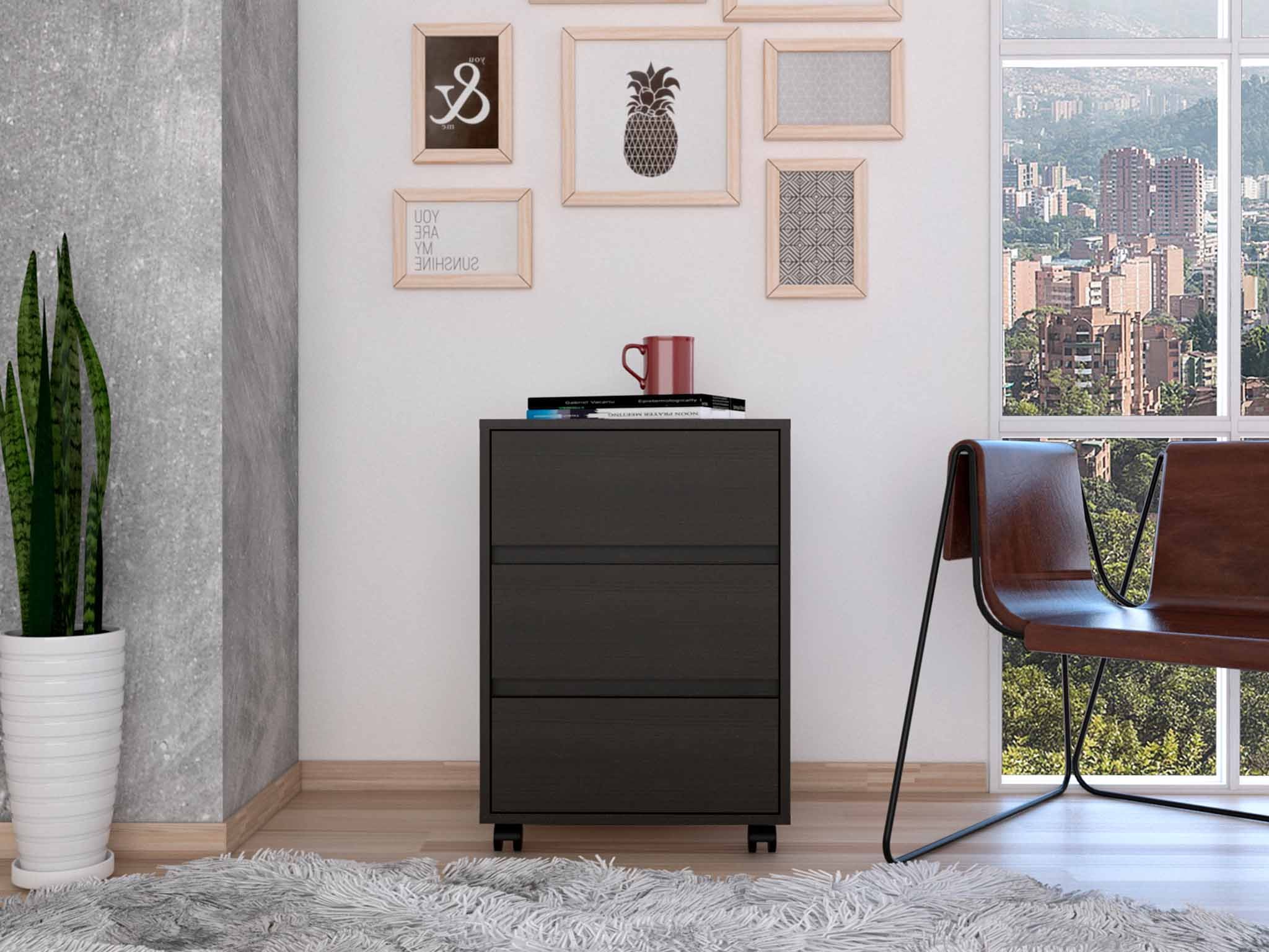 Black Three Drawer Rolling Cabinet