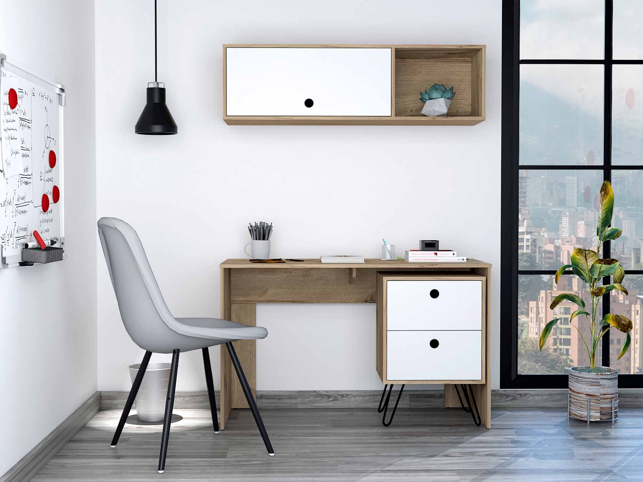 Mod White and Natural Two Piece Desk and Shelve Set
