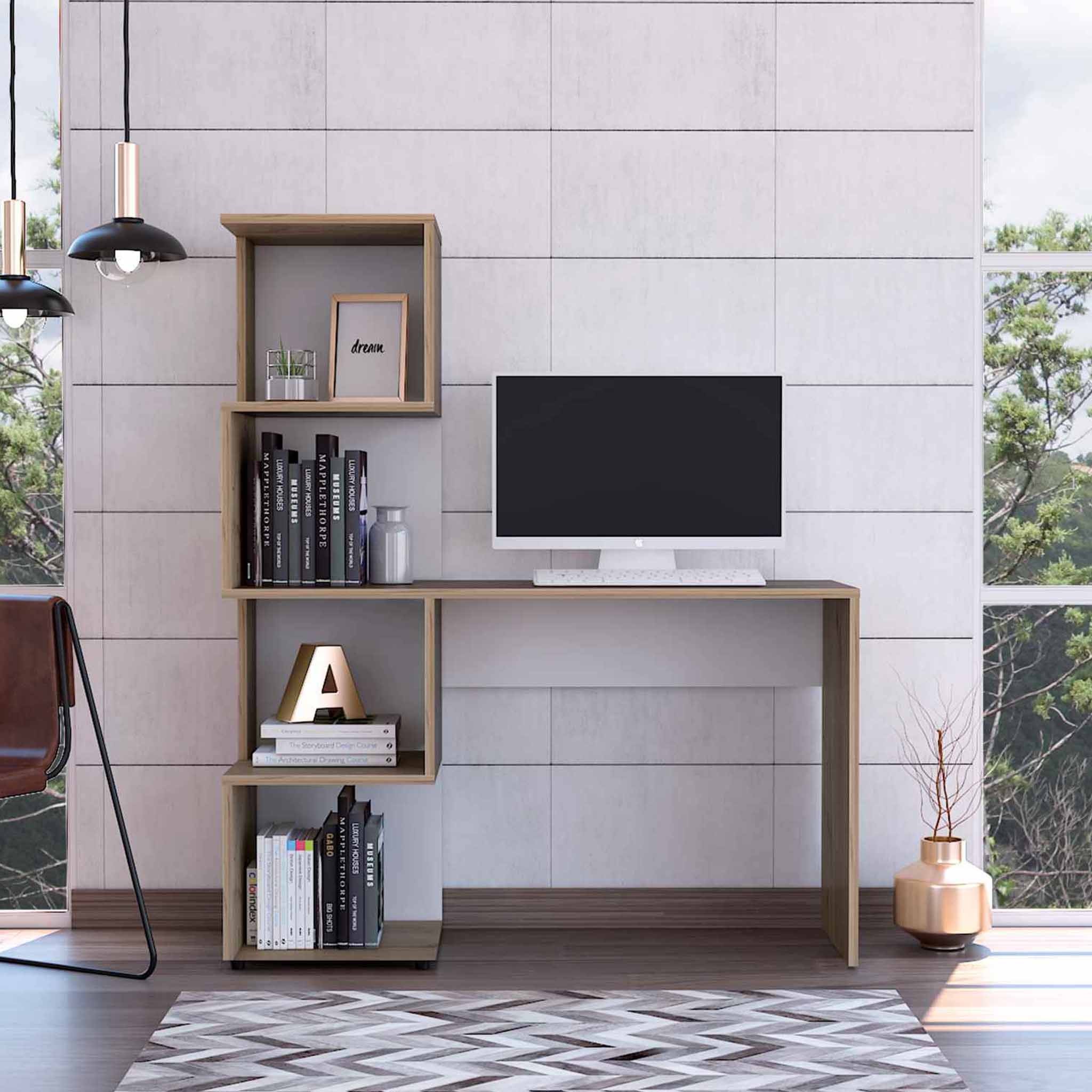 Modern Cubby White Computer Desk and Bookcase