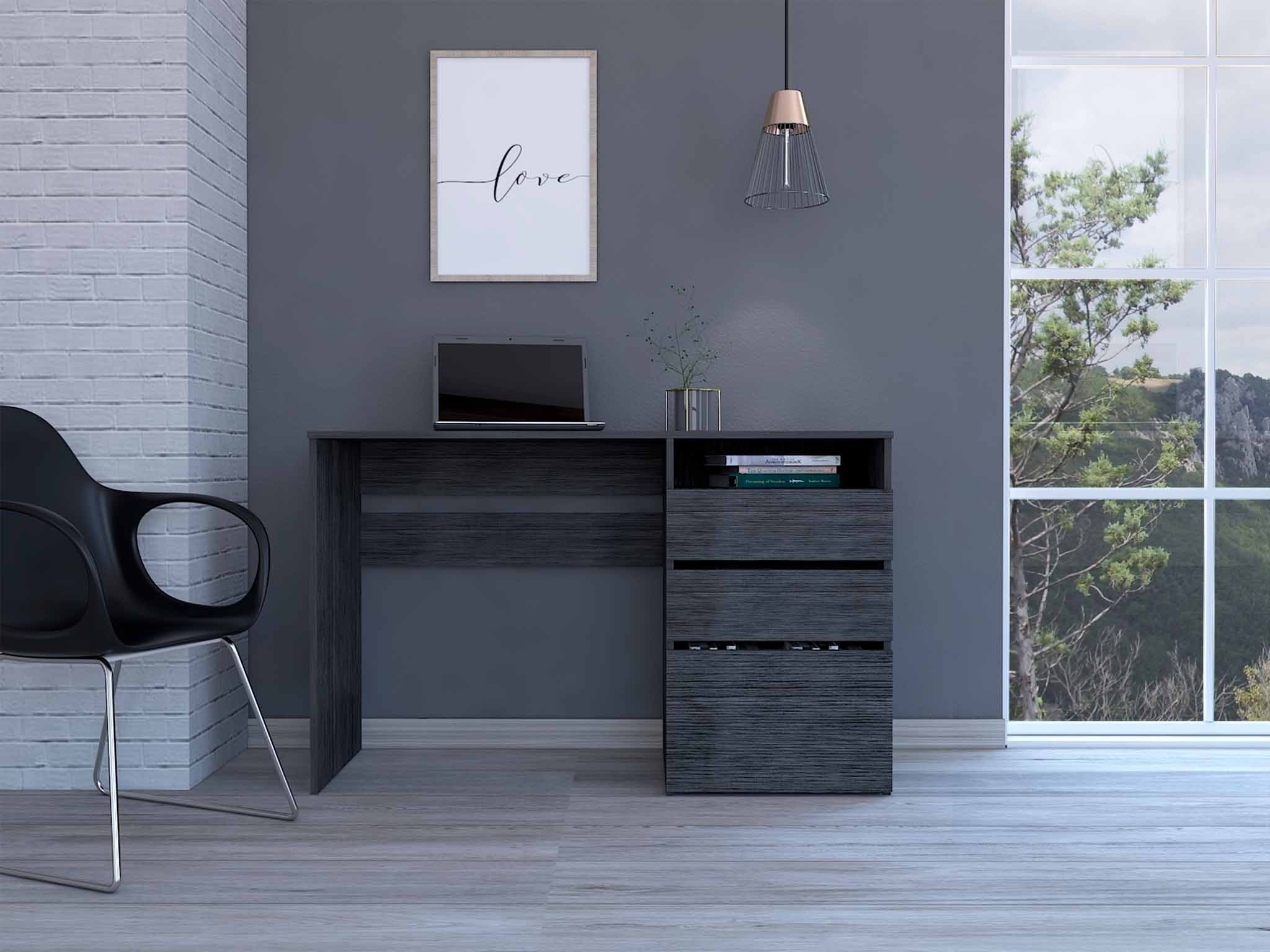 Echo Gray Oak Computer Desk with Three Drawers