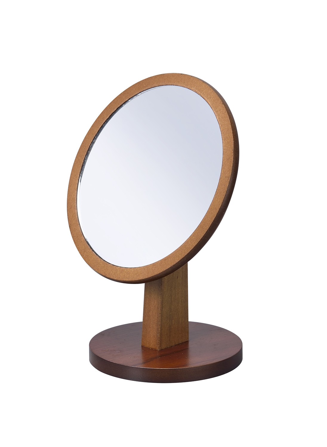 Walnut Finish Round Vanity Mirror on Pedestal
