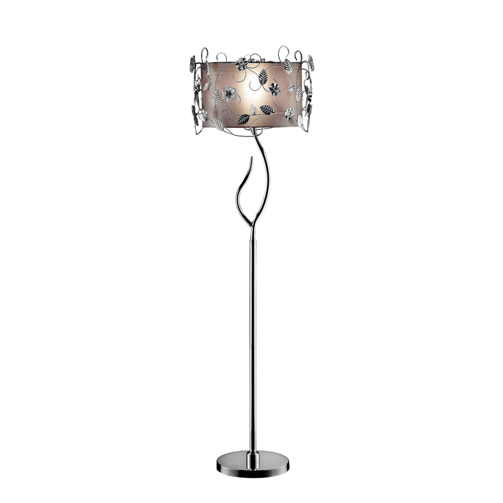 Silver Metal Floral Floor Lamp with Crystal Accents