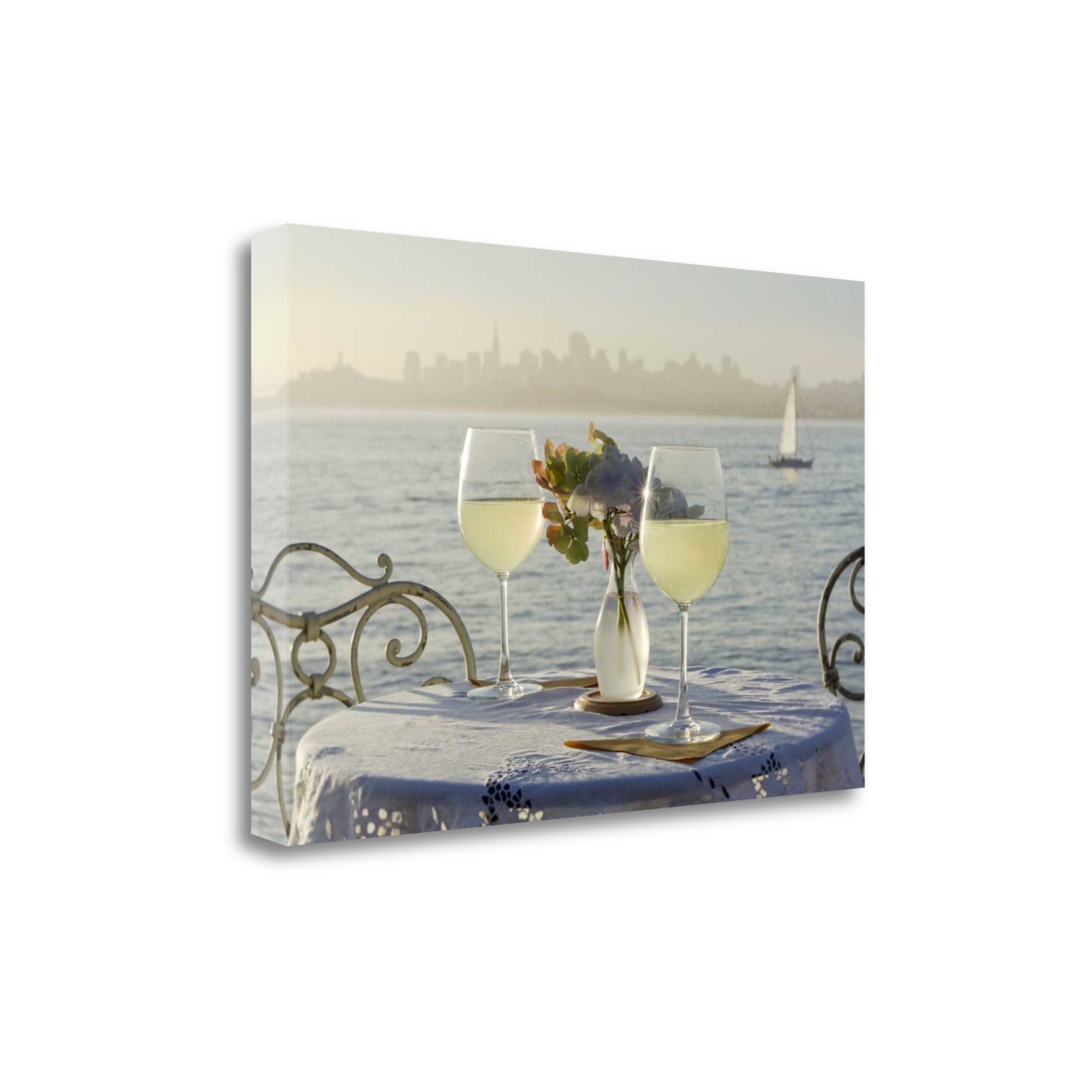 White Wine with Sailboat For Two City 3 Giclee Wrap Canvas Wall Art