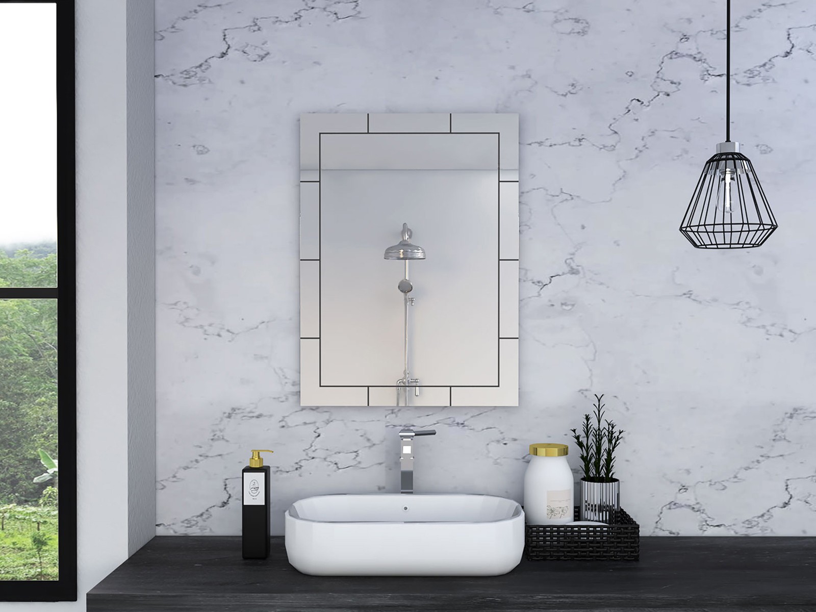 Modern Beveled Tile Design Wall Mirror