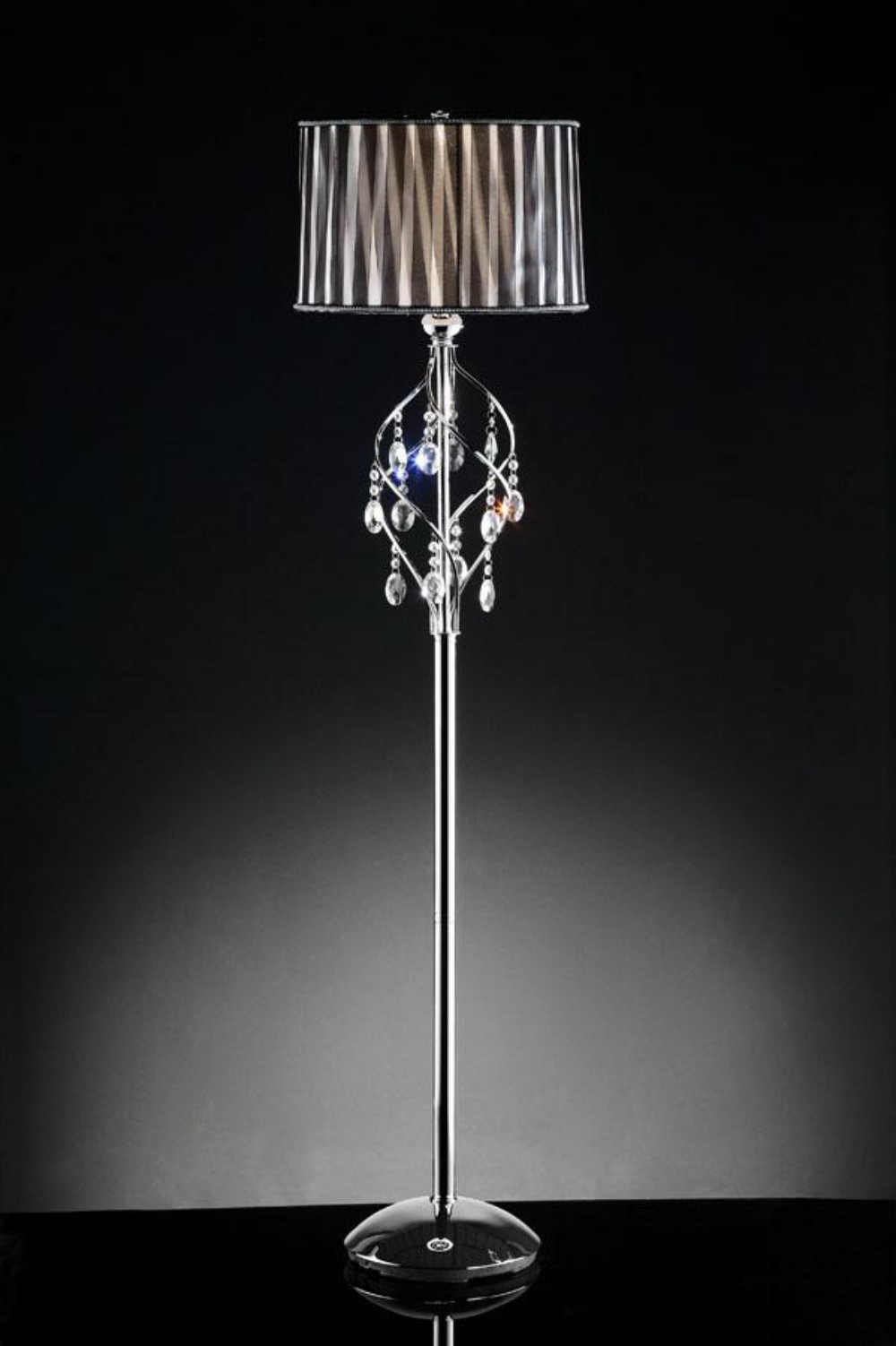 Sleek Silver Black and White Floor Lamp with Crystal Accents