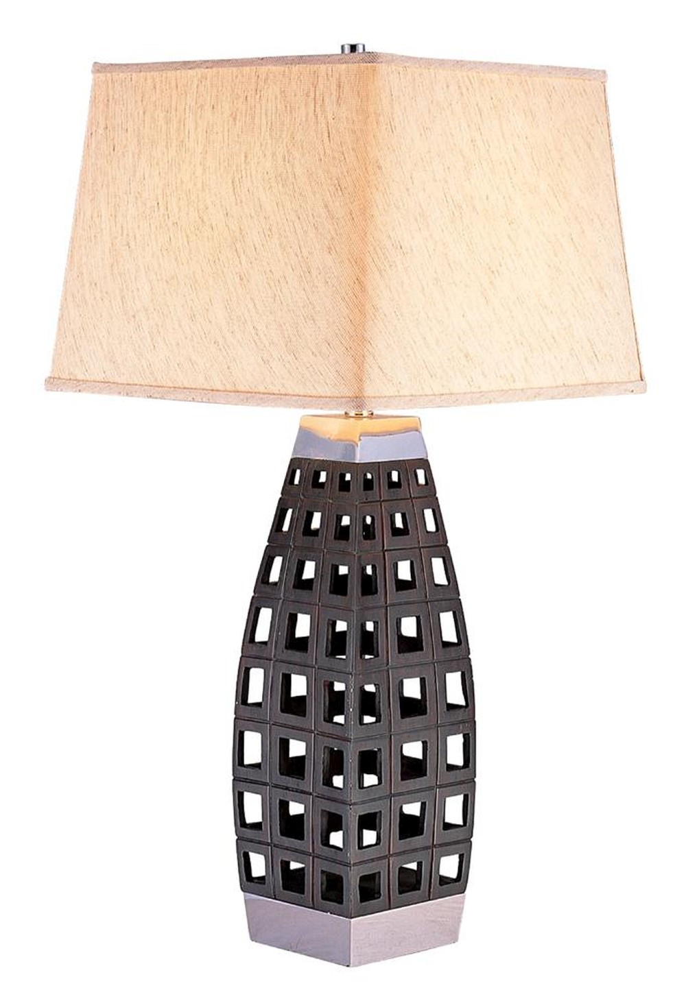 Stylish Dark Brown Metal and Wood Table Lamp