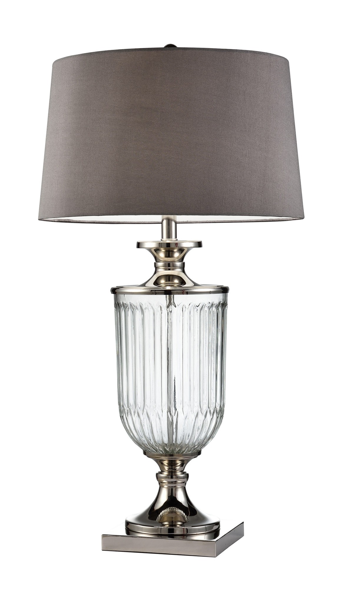 Glass Urn Table Lamp with Grey Fabric Shade