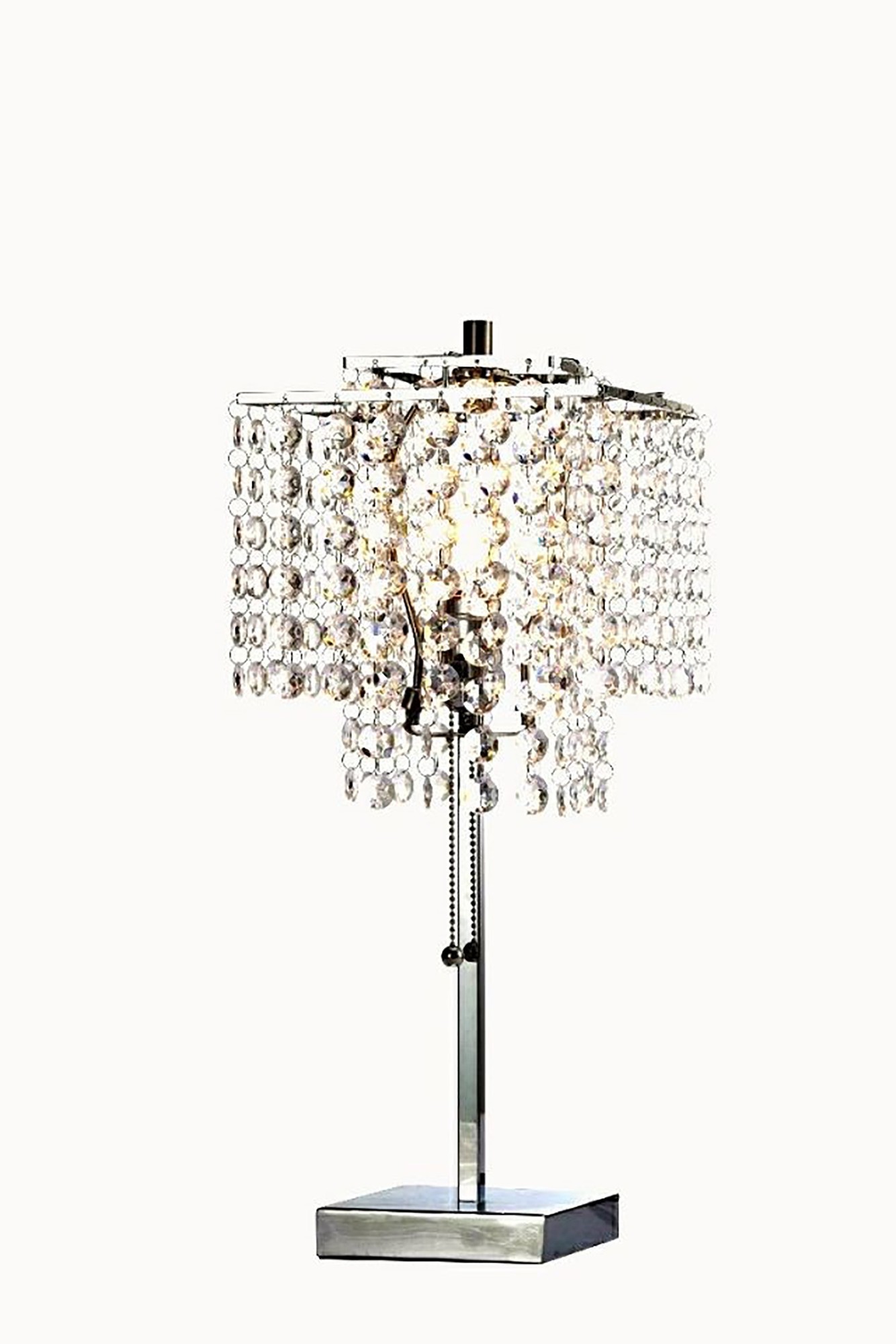 Silver Metal Table Lamp with Two Tier Crystal Shade