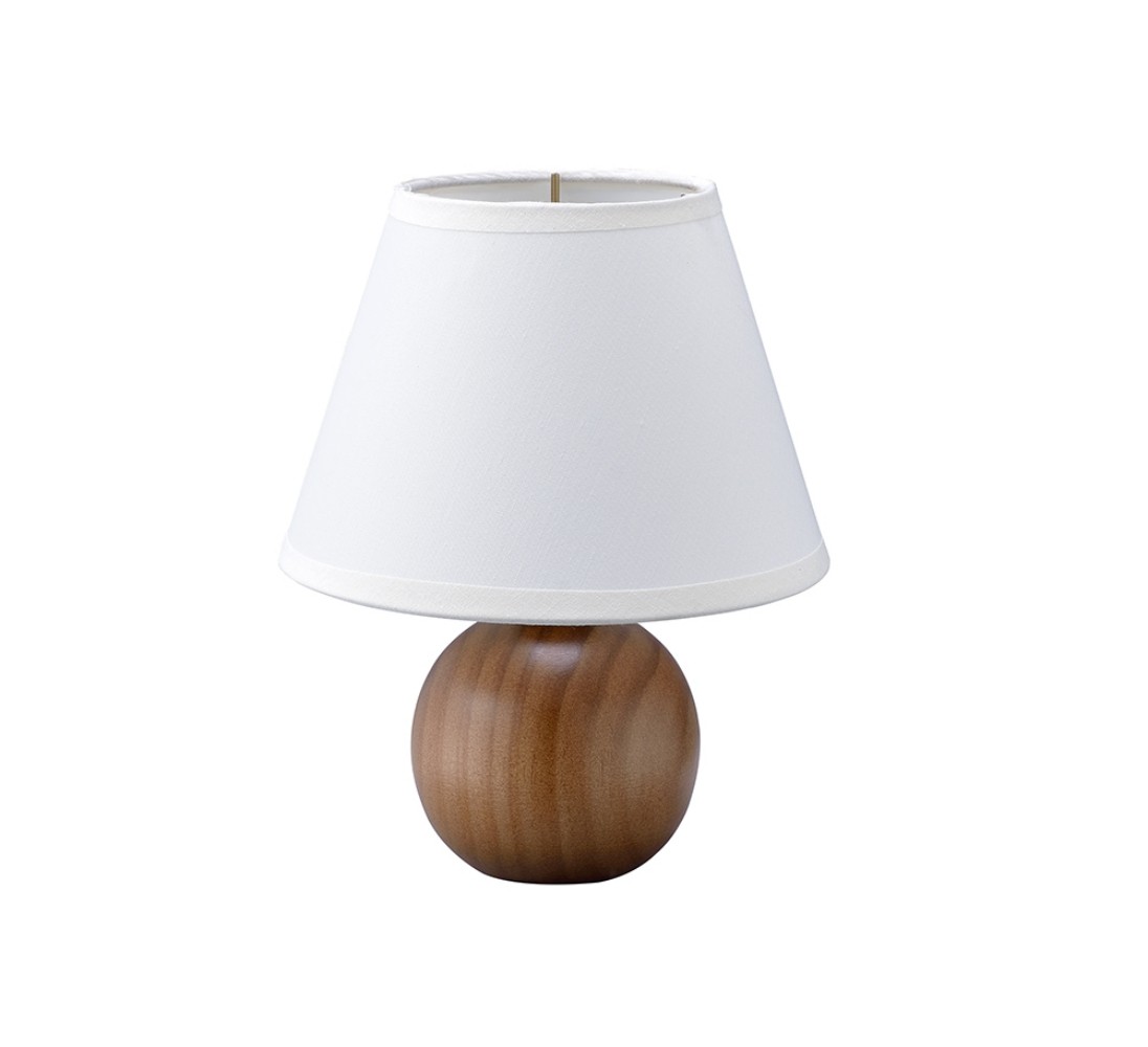 Brown Wooden Table Lamp with White Fabric Shade