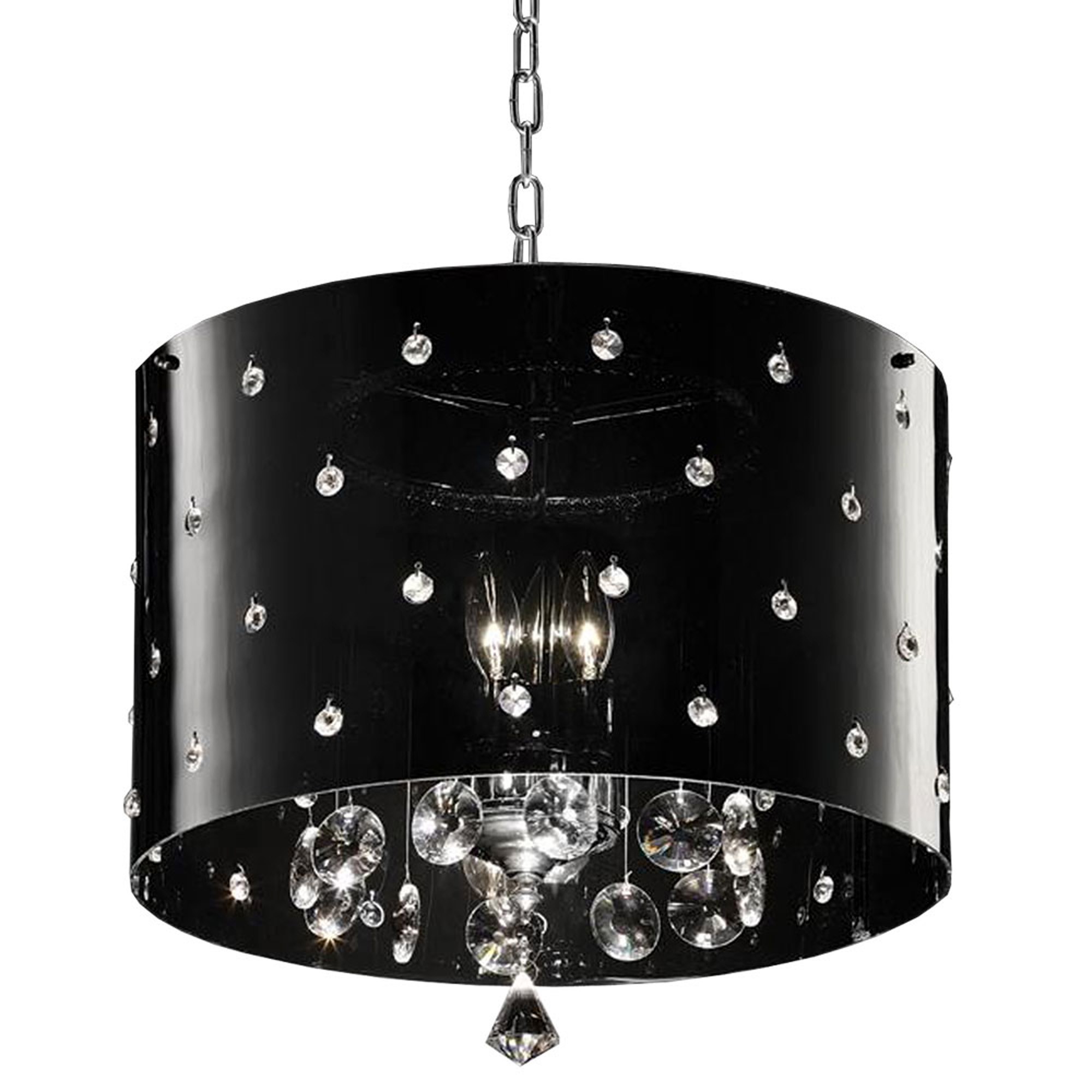 Modern Black Metal Shade and Faux Crystals Hanging Ceiling Lamp