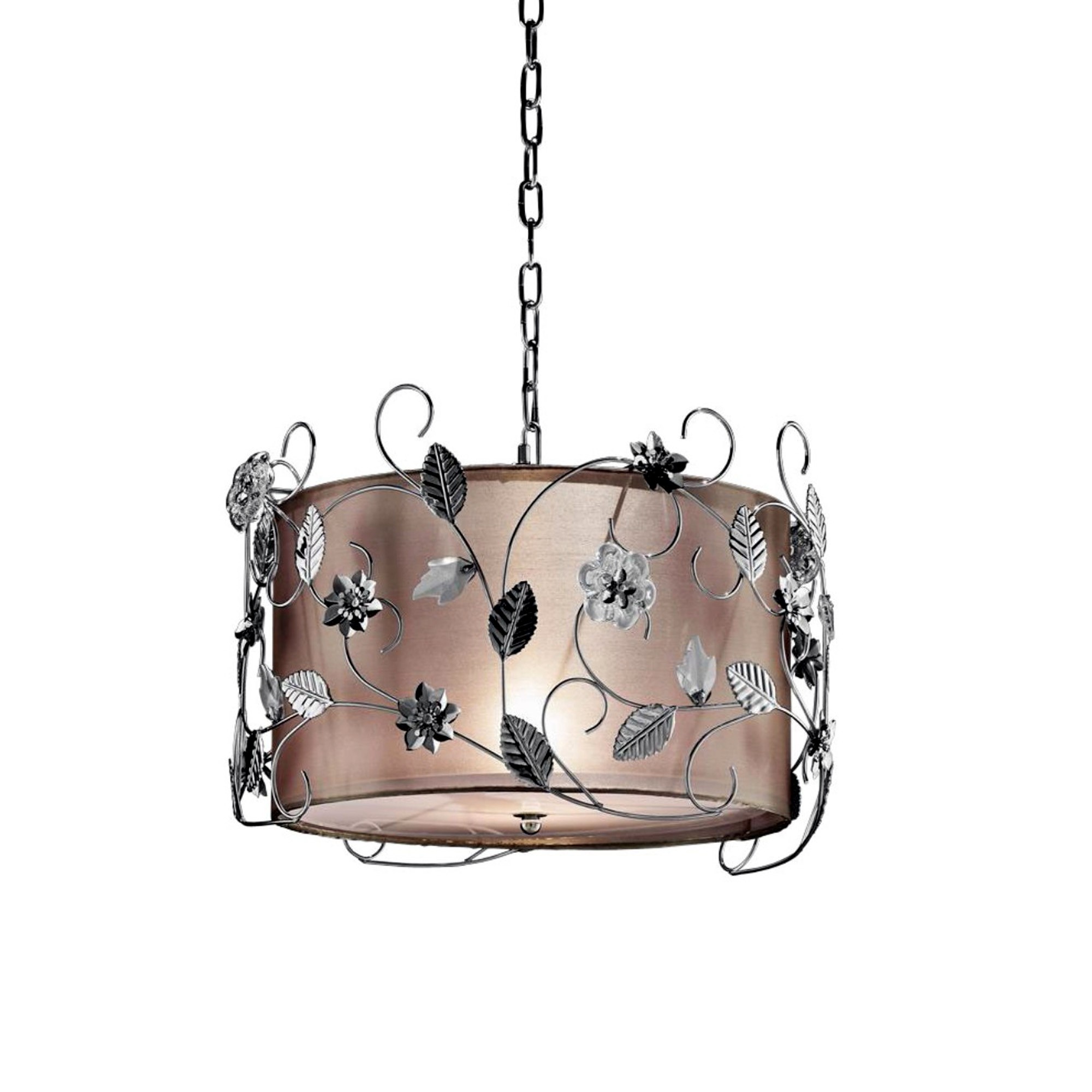 Silver Metal Floral Ceiling Lamp with Fabric Shade