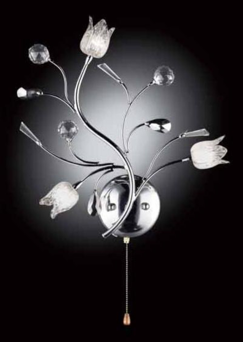 Silver Finish Wall Sconce with Floral Crystal Accents