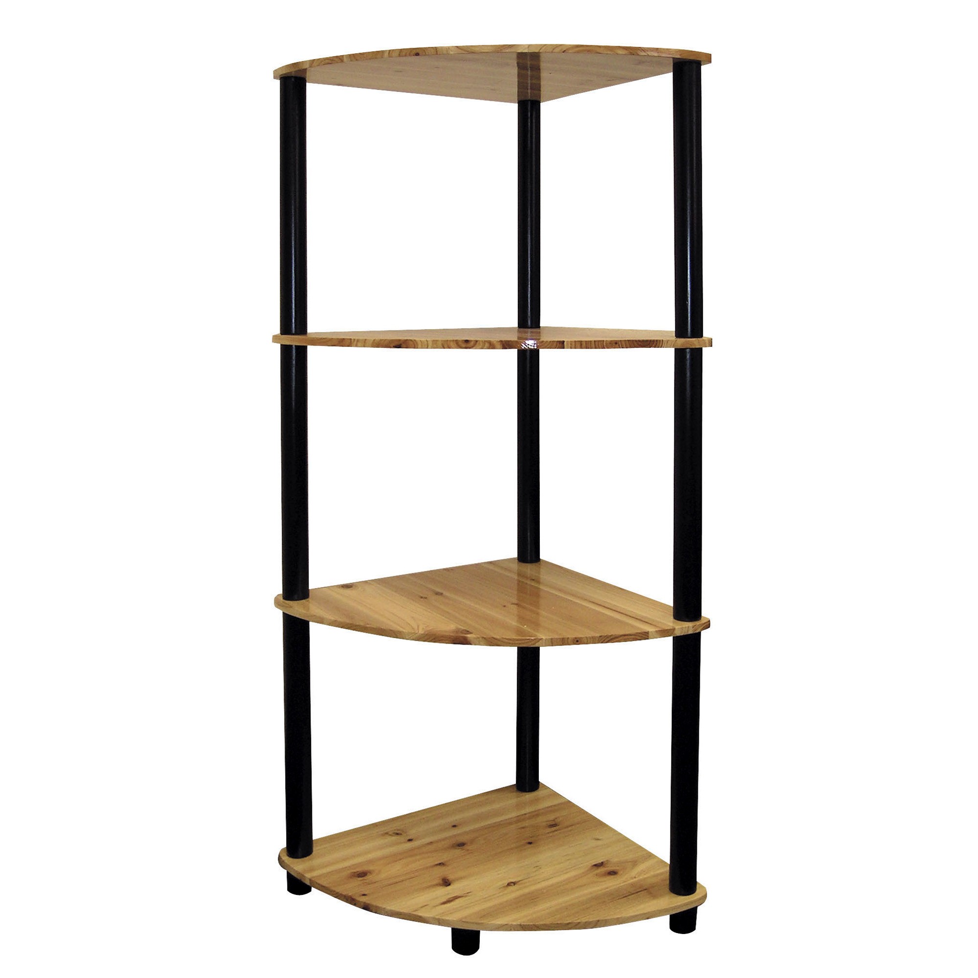 Modern Black and Natural Four Tier Standing Corner Shelf