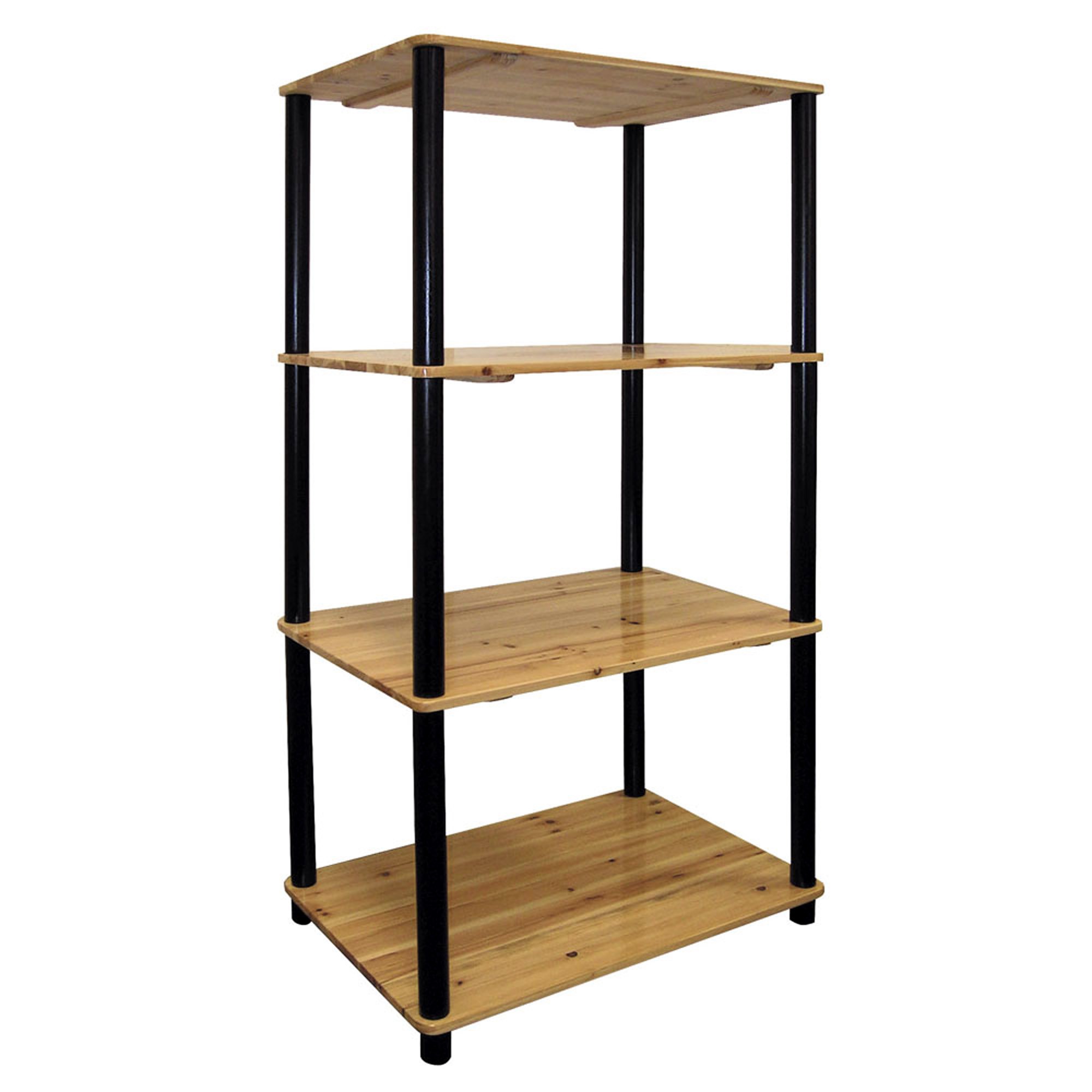 Modern Black and Natural Four Tier Standing Shelf
