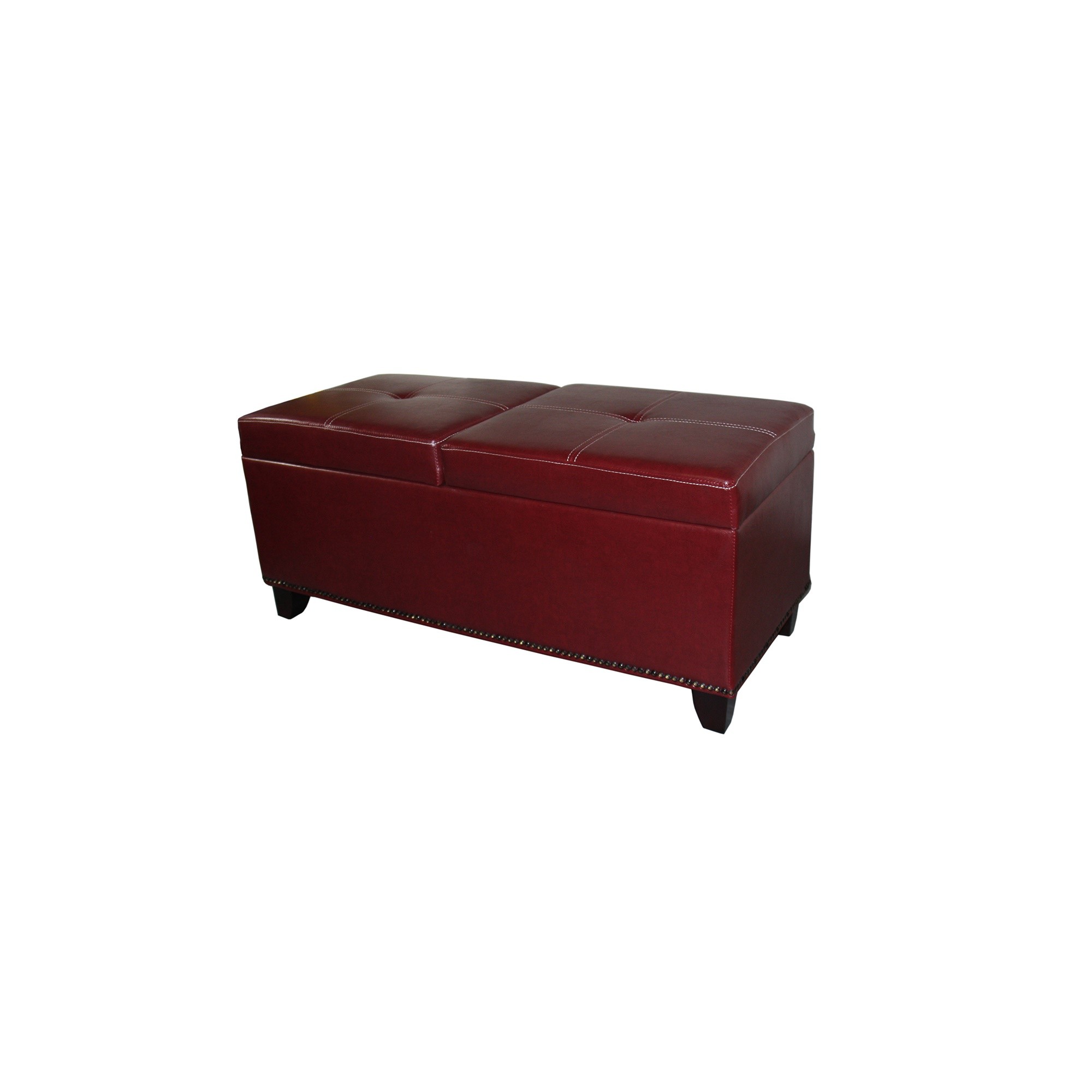 Deep Red Faux Leather Lift Top Storage Bench