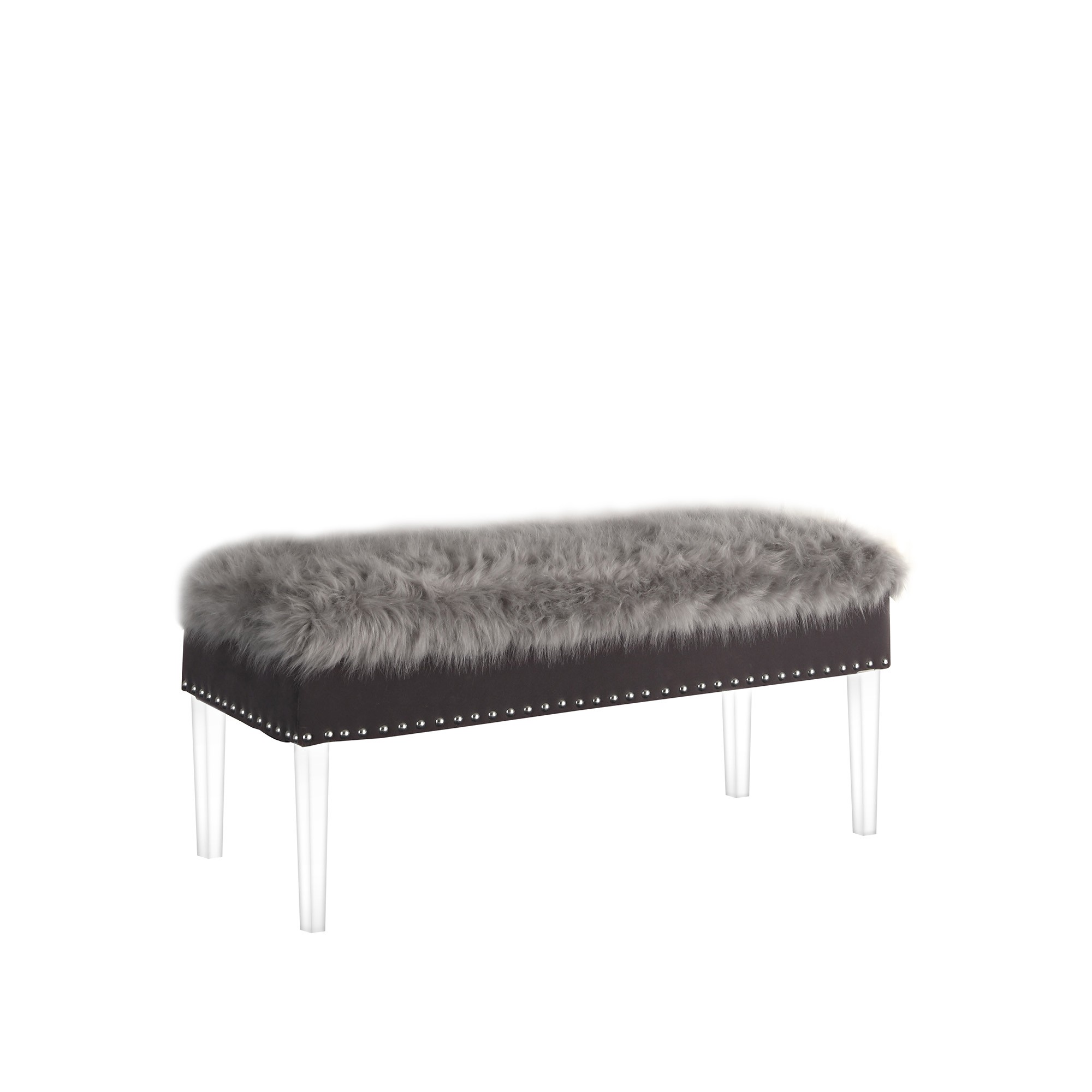 Contemporary Chic Gray Faux Fur and Clear Acrylic Storage Bench