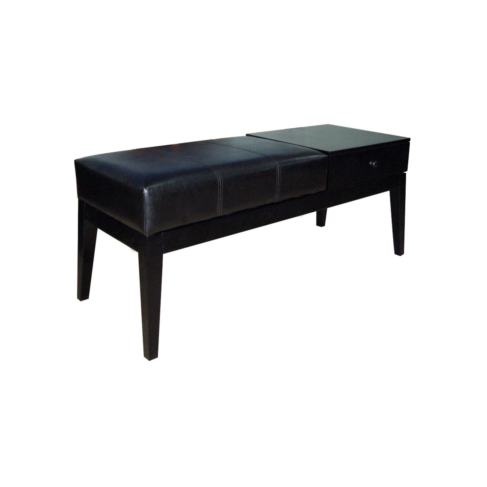 Dark Brown Leather Storage Bench with Drawer