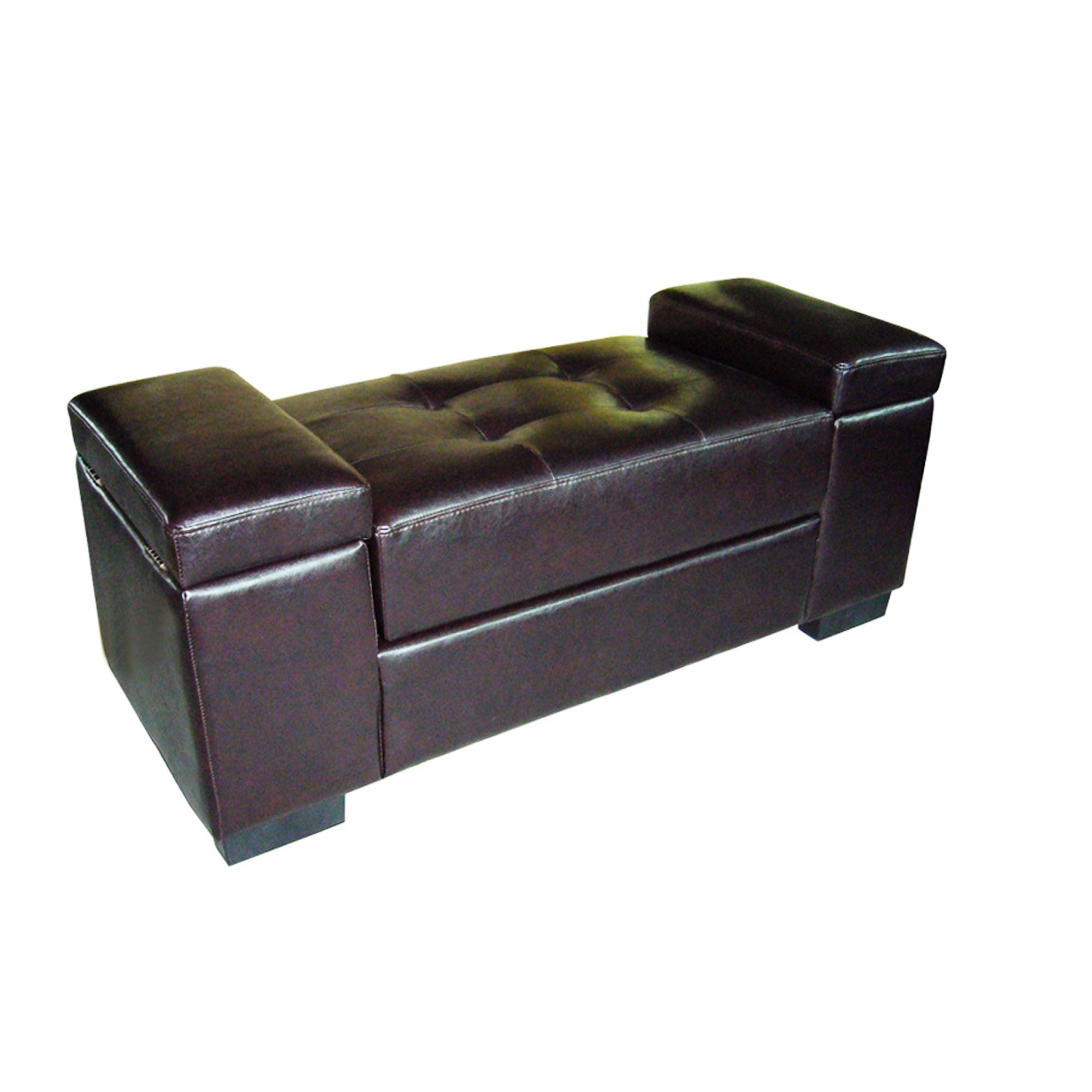 Dark Espresso Brown Vintage Style Leather Storage Bench