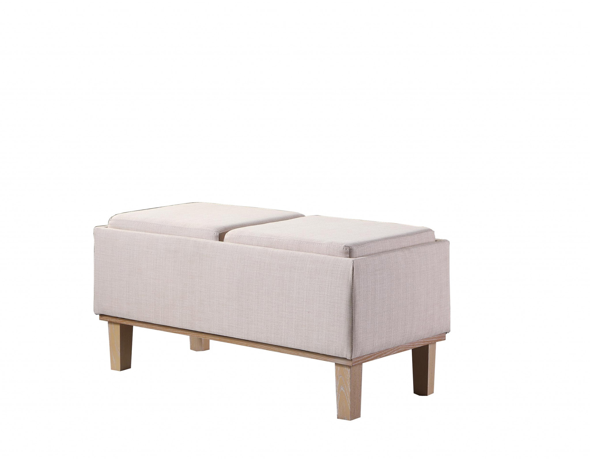 Beige Linen Look and Natural Storage Bench with Tray