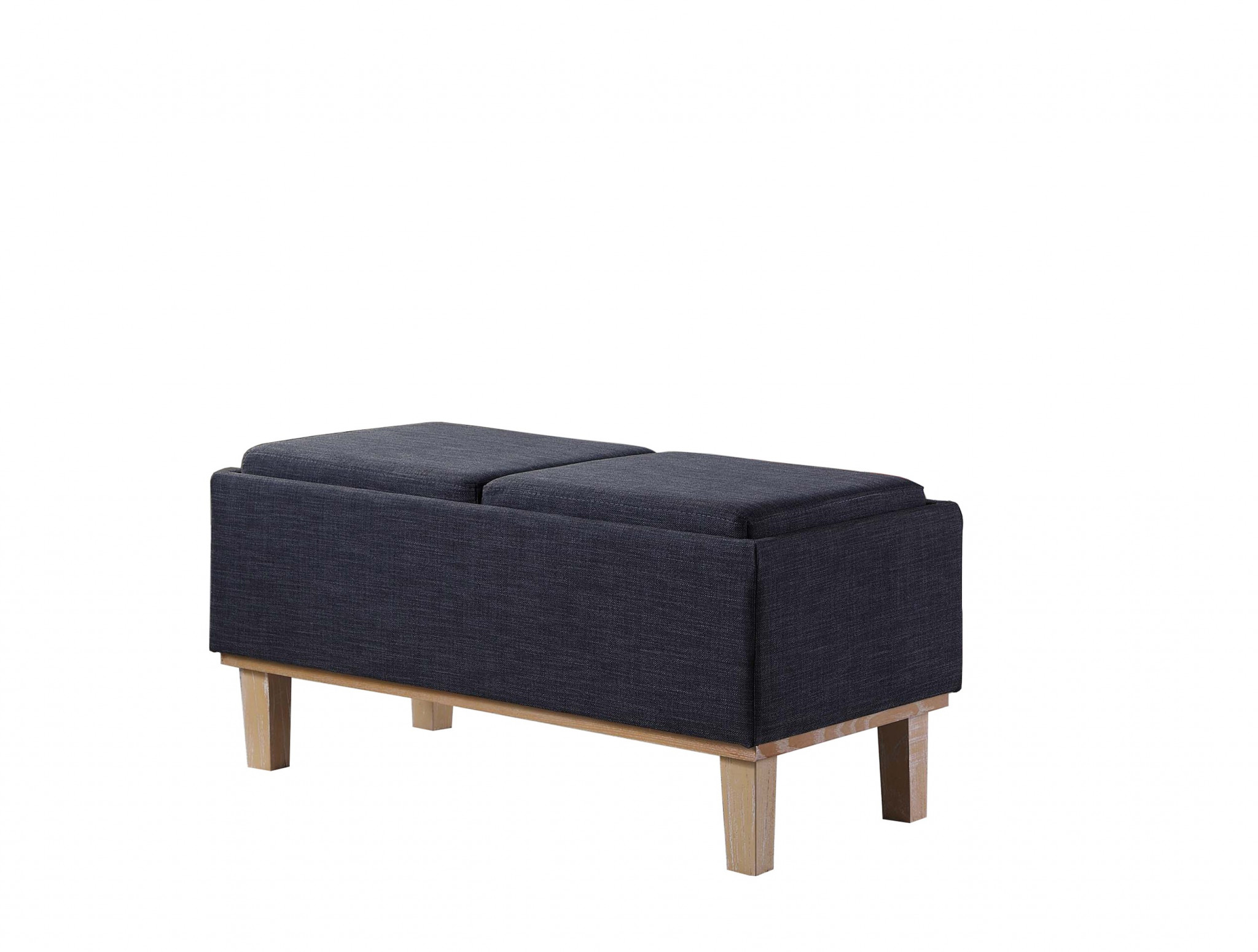 Dark Blue Linen Look and Natural Storage Bench with Tray