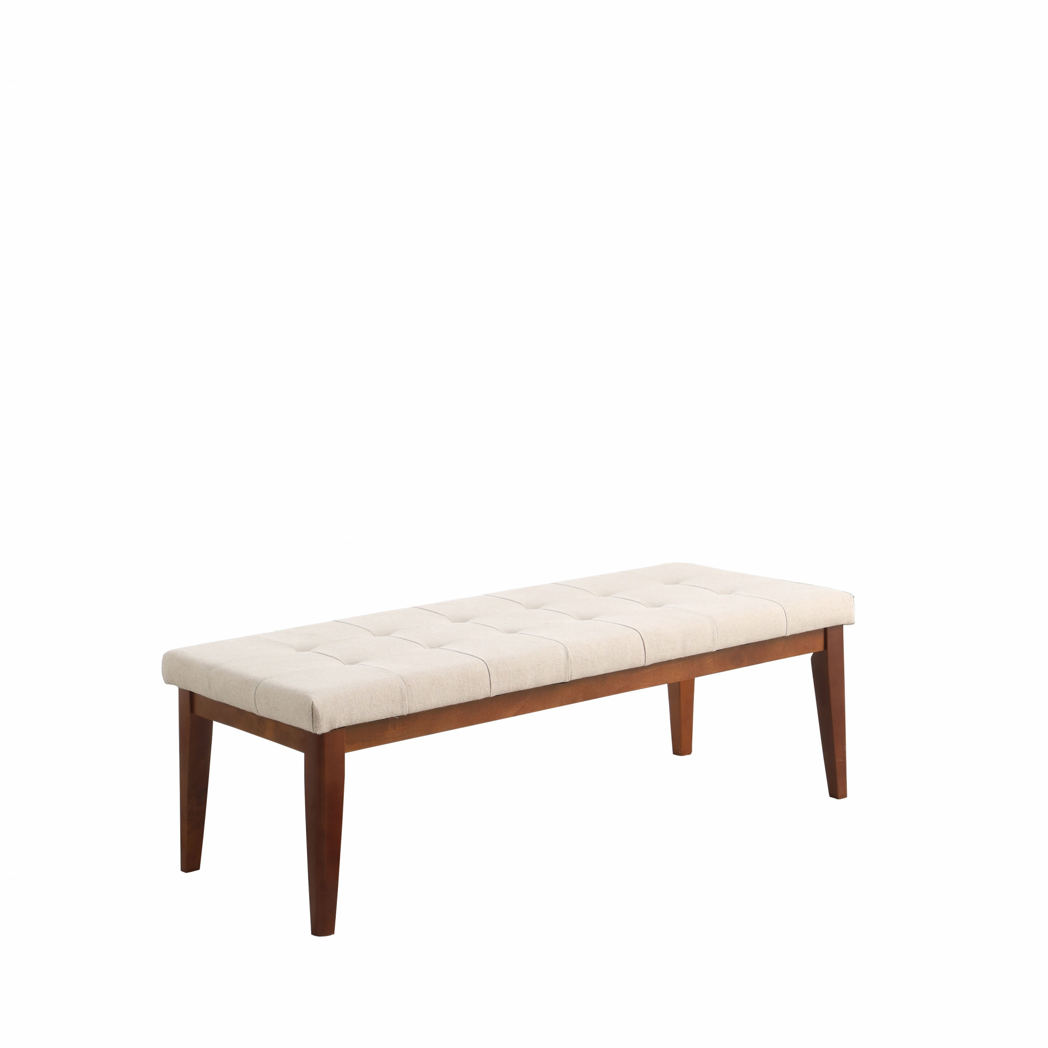 Maple Wood and Natural Linen Look Mid Century Style Bench