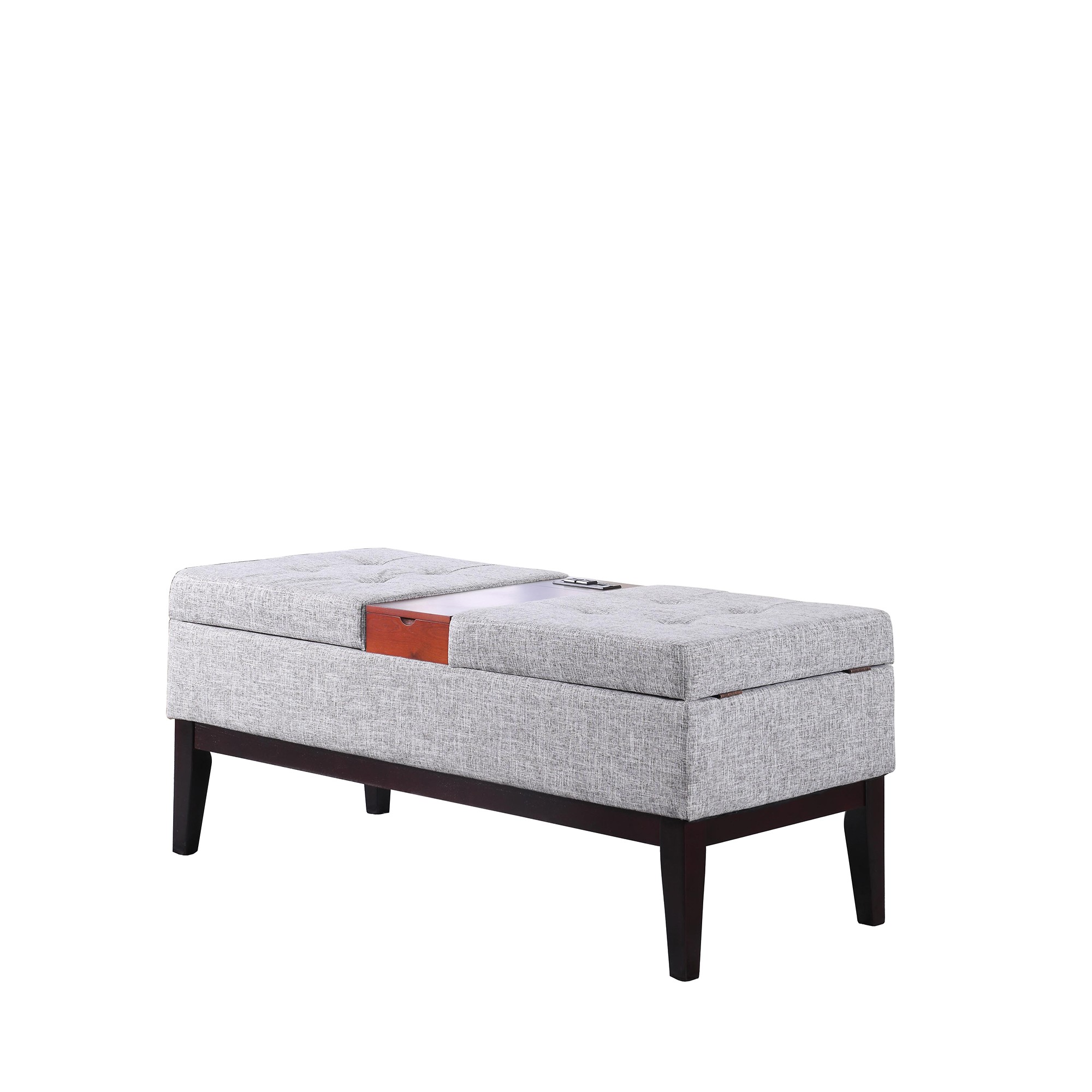 Light Gray Dual Lift Storage Bench with Charging Station