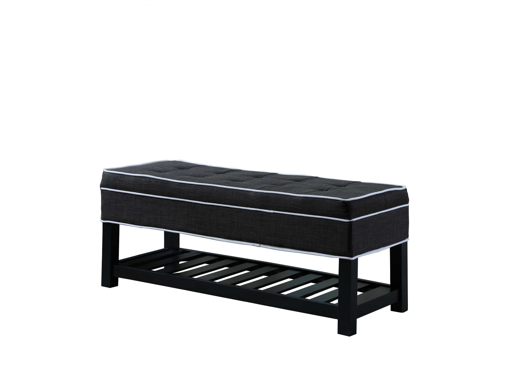 Charcoal Gray Black and White Tufted Shoe Storage Bench