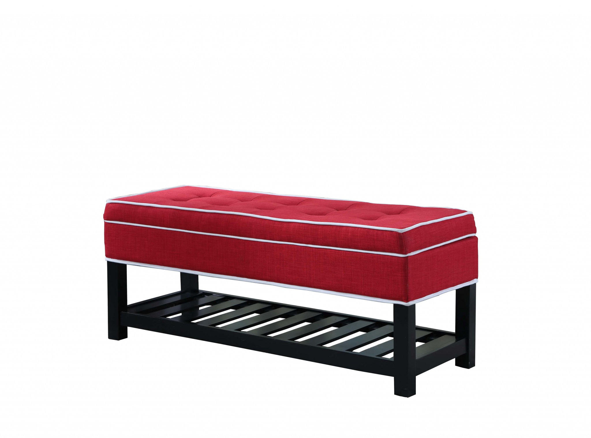 Red Black and White Tufted Shoe Storage Bench