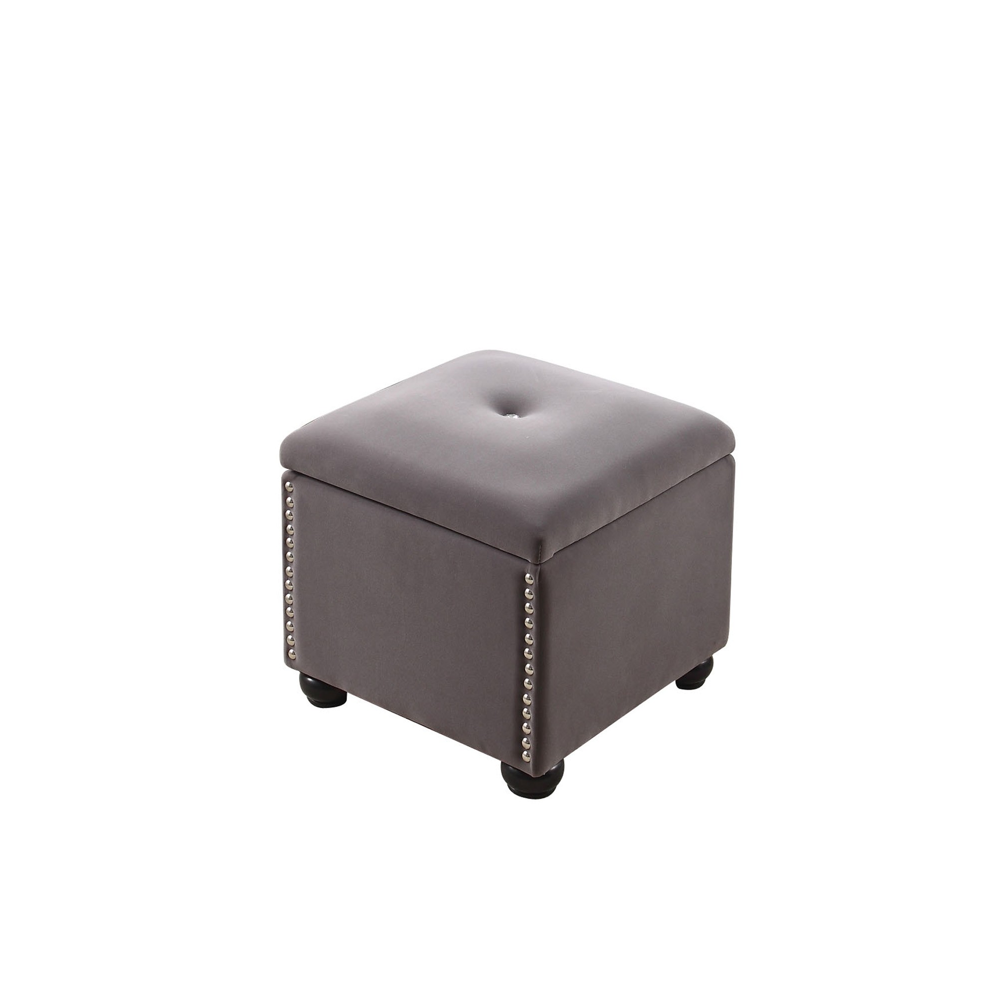 Two Piece Gray Suede Storage Stool and Ottoman