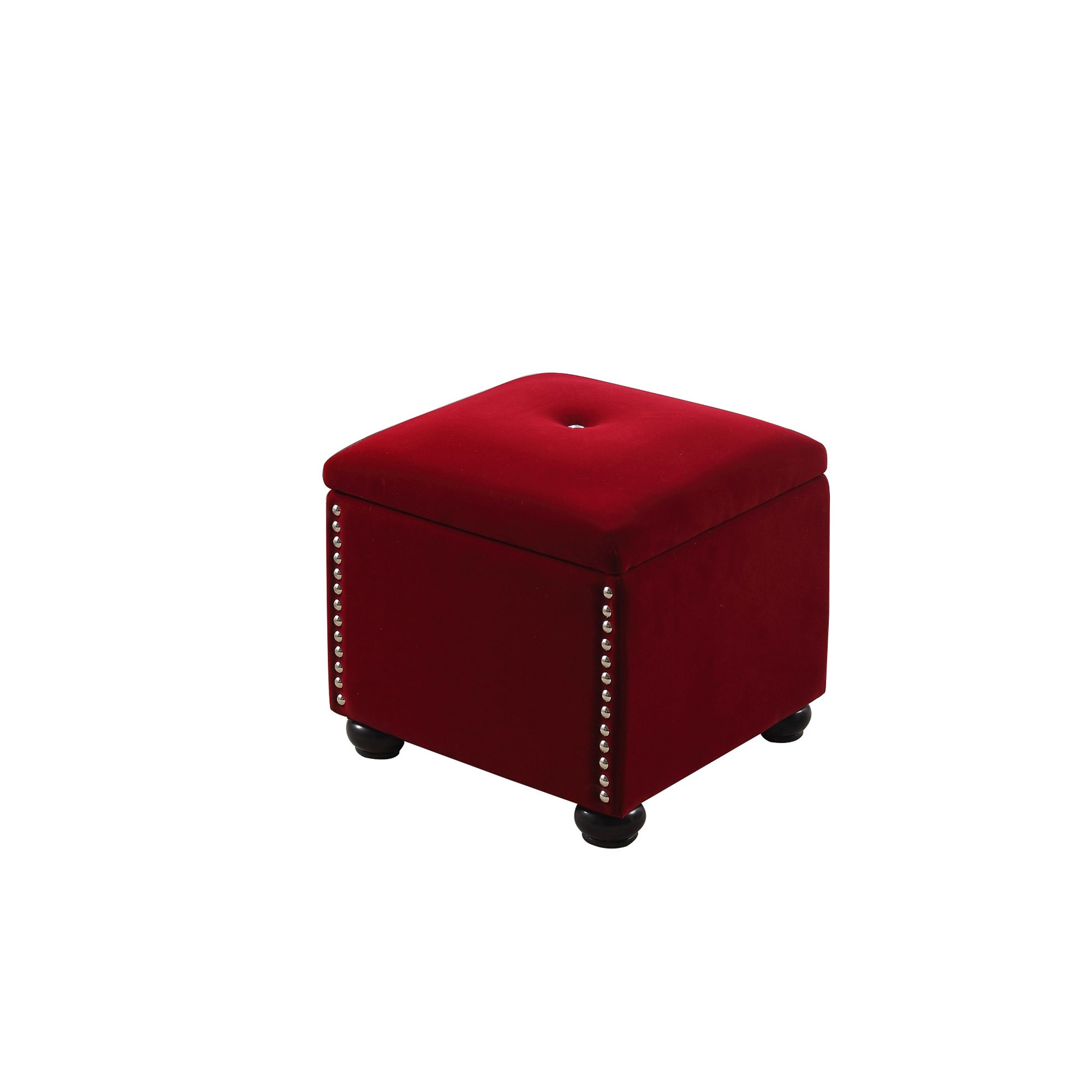 Two Piece Red Suede Storage Stool and Ottoman