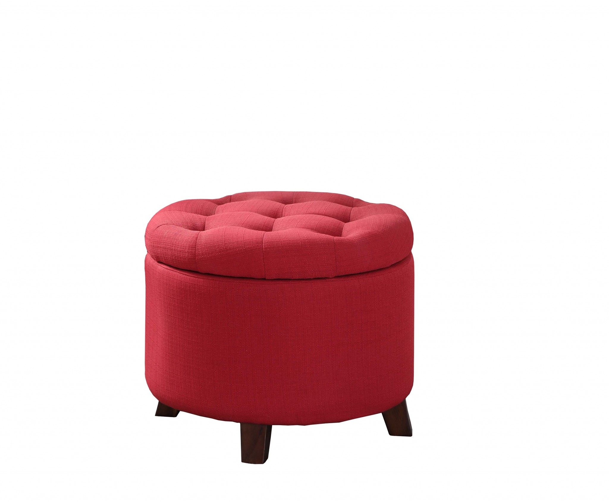 Cozy Red Tufted Round Storage Ottoman