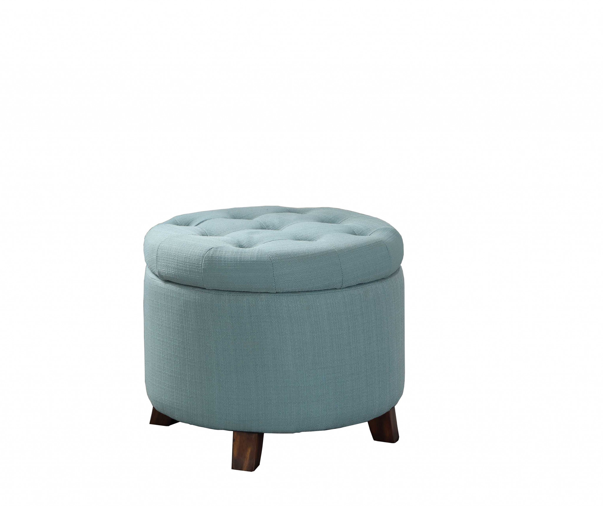 Cozy Pale Teal Tufted Round Storage Ottoman