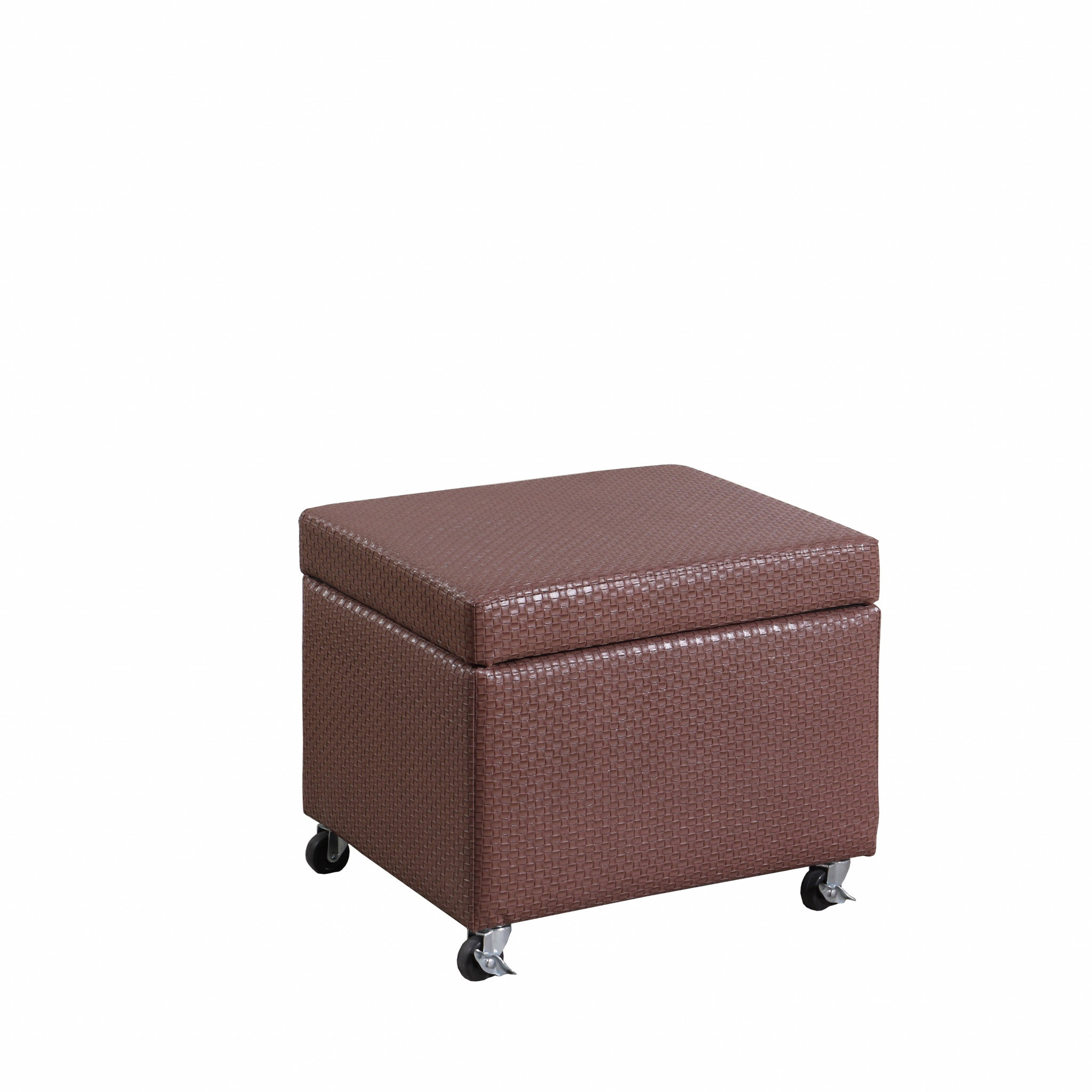Brown Weave Faux Leather Rolling Storage Ottoman