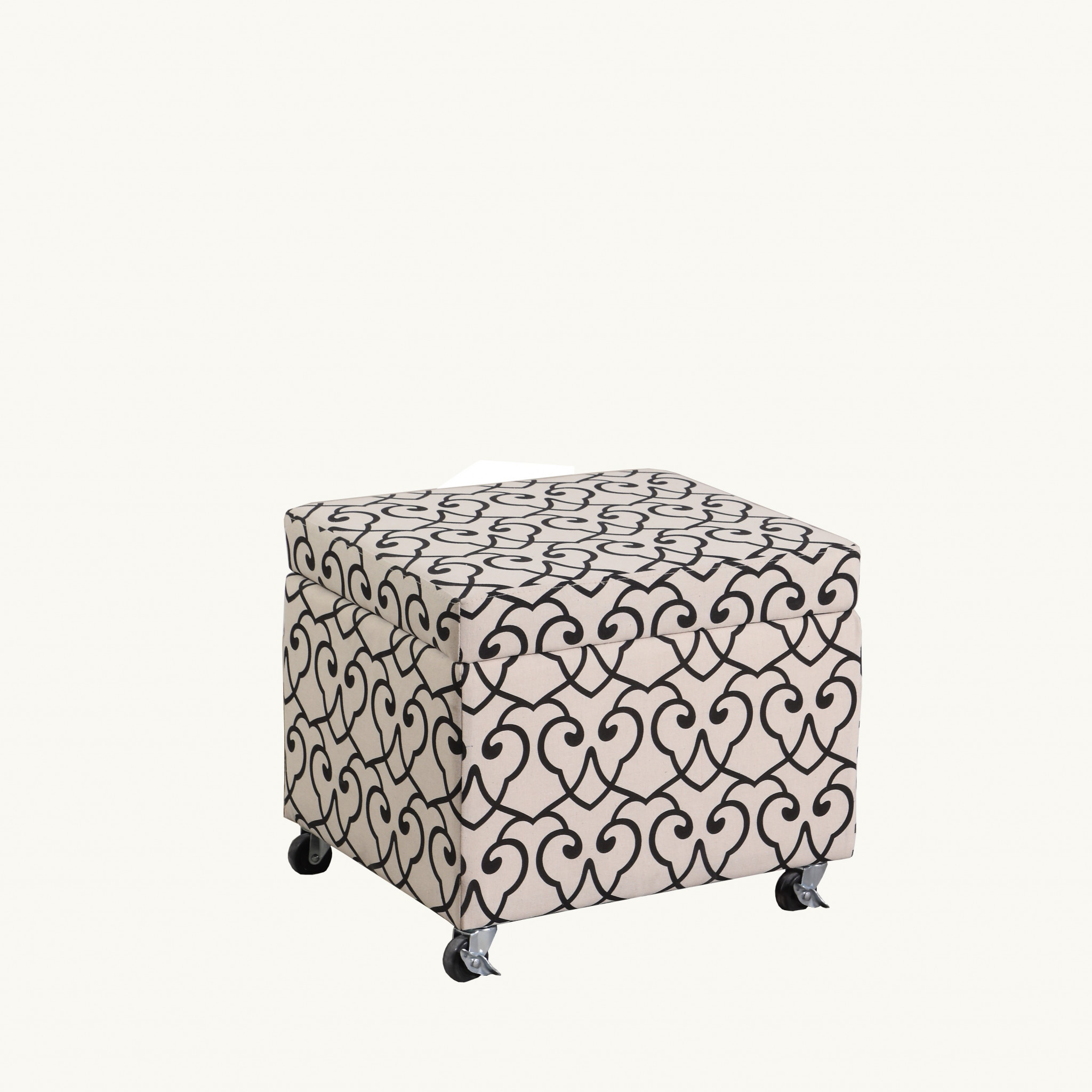 Black and Ivory Morroccan Heart Rolling Storage Ottoman