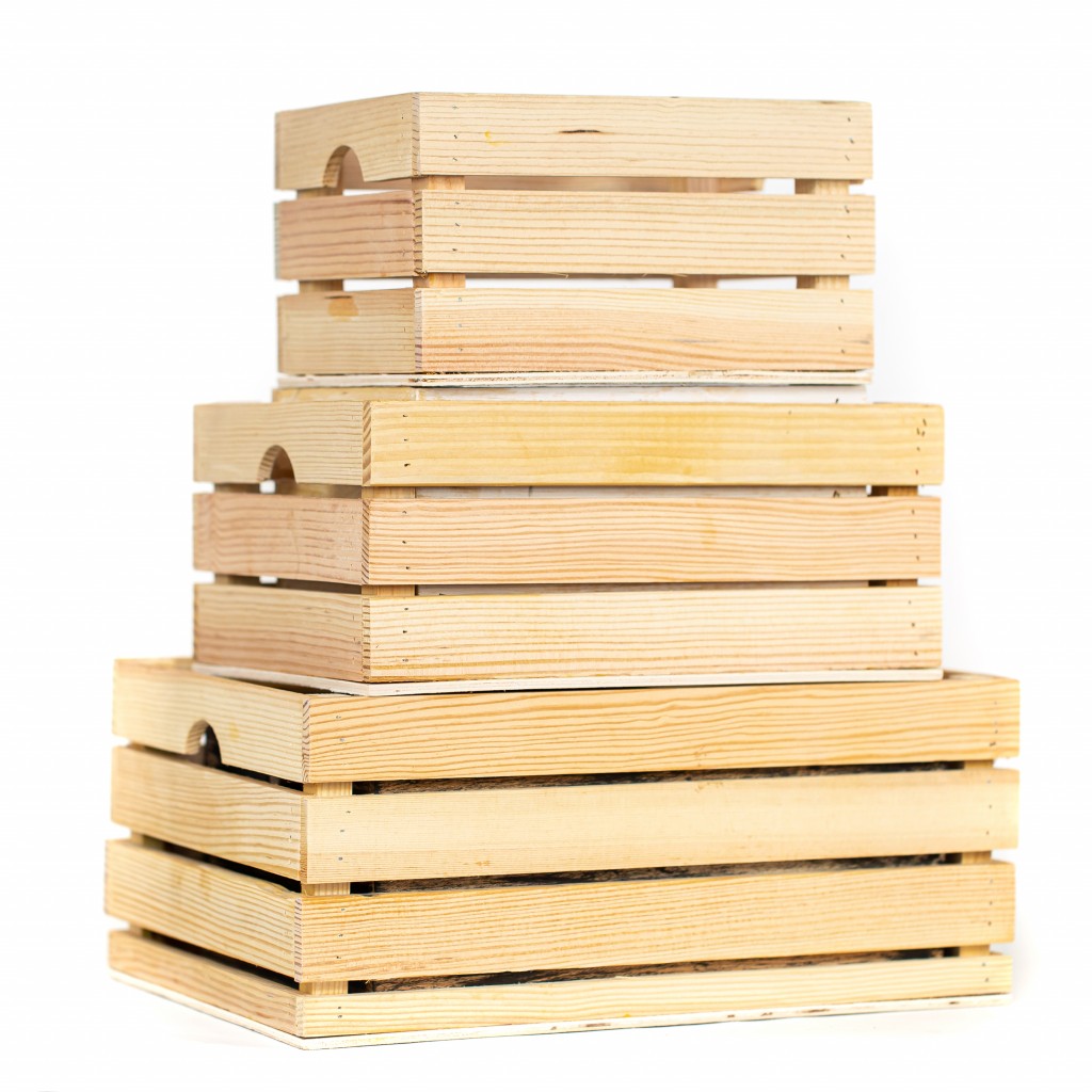 Set of Three Organic Natural Distressed Wood Stacking Milk Crates