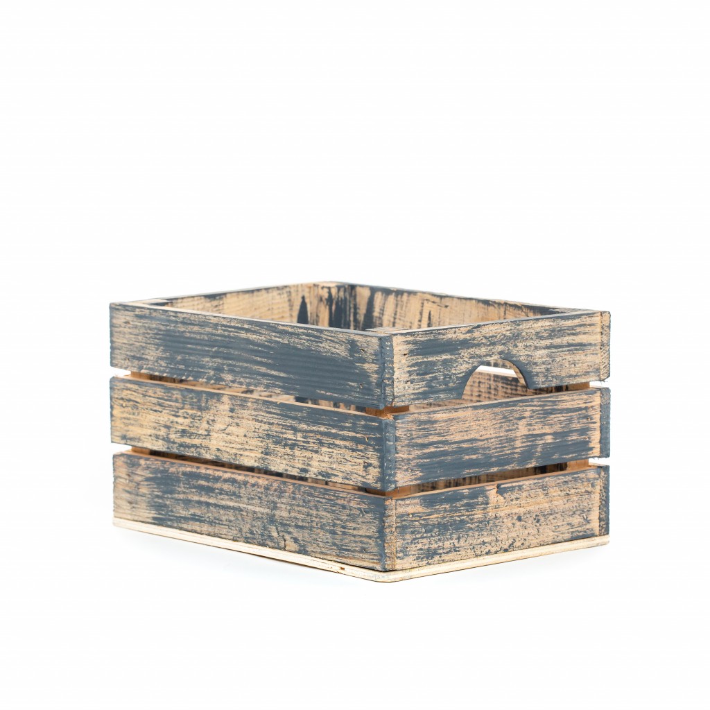 9" Organic Charcoal and Natural Distressed Wood Stacking Milk Crate