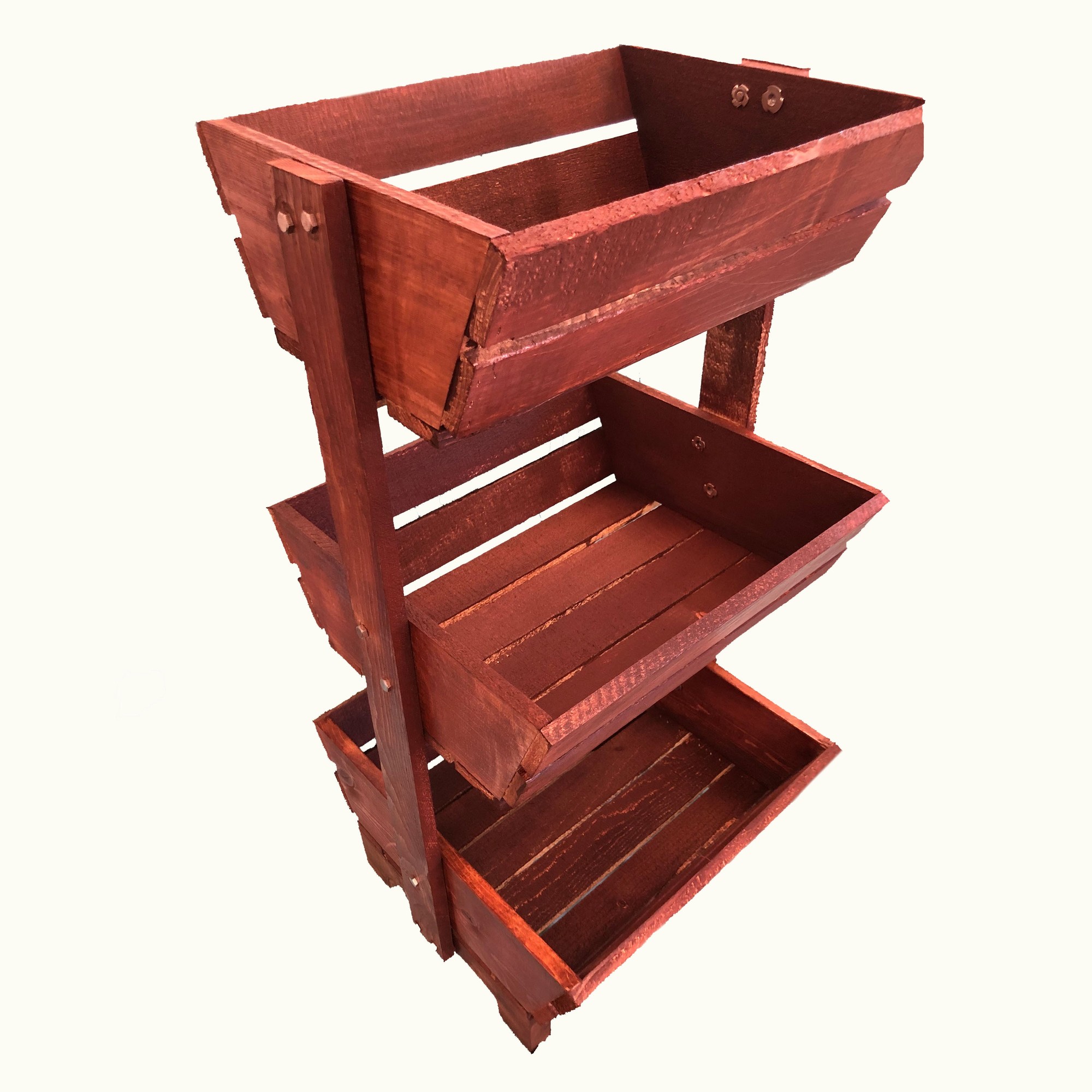 Handmade Rustic Redwood Three Tier Standing Wood Planter Box